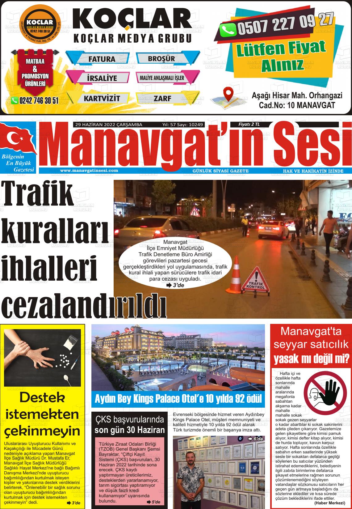 29 Haziran 2022 Manavgat'ın Sesi Gazete Manşeti