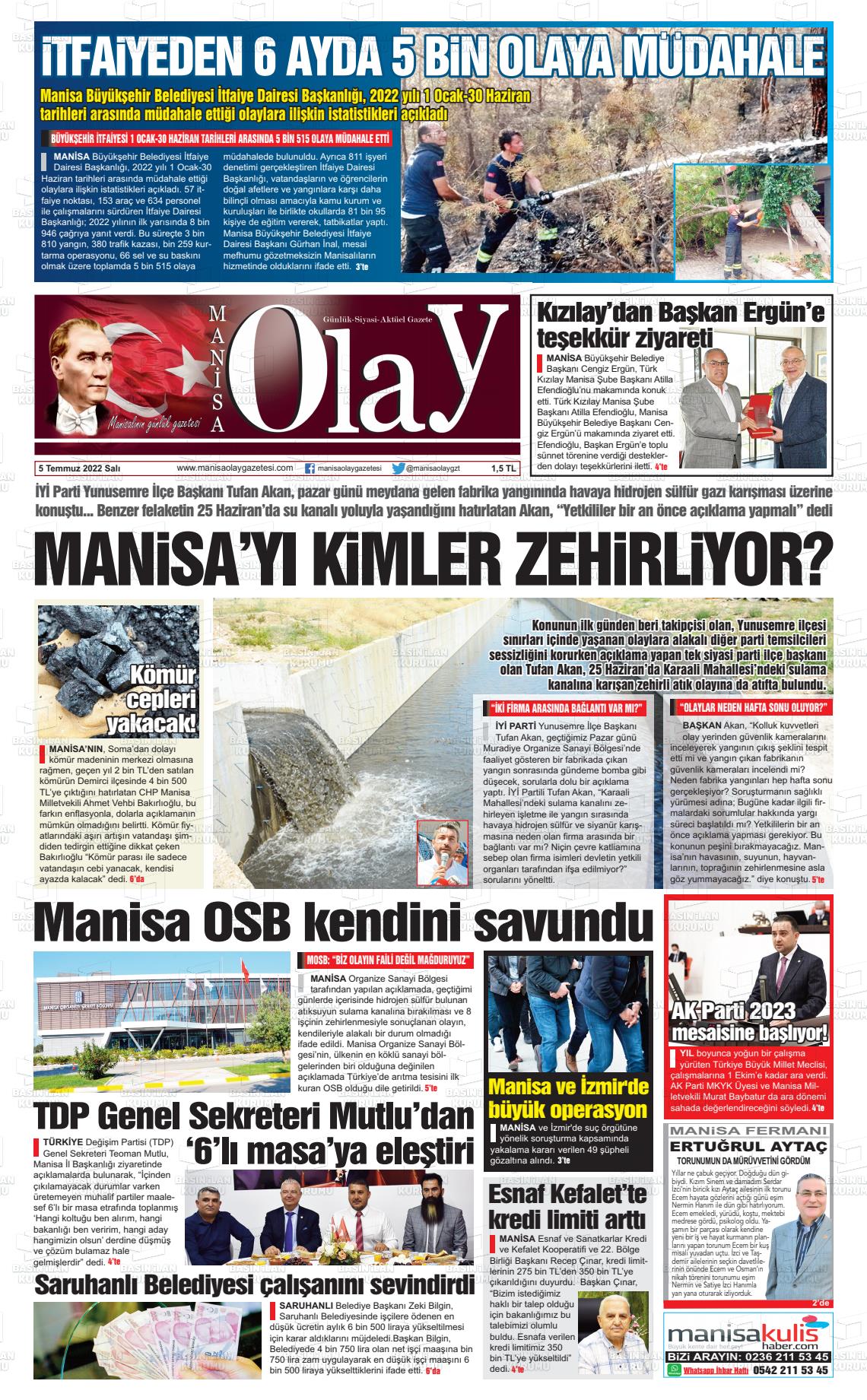 05 Temmuz 2022 Manisa Olay Gazete Manşeti