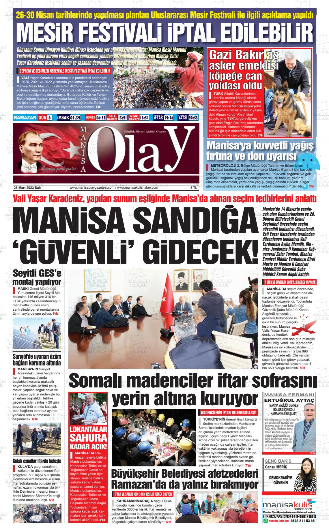 28 Mart 2023 Manisa Olay Gazete Manşeti