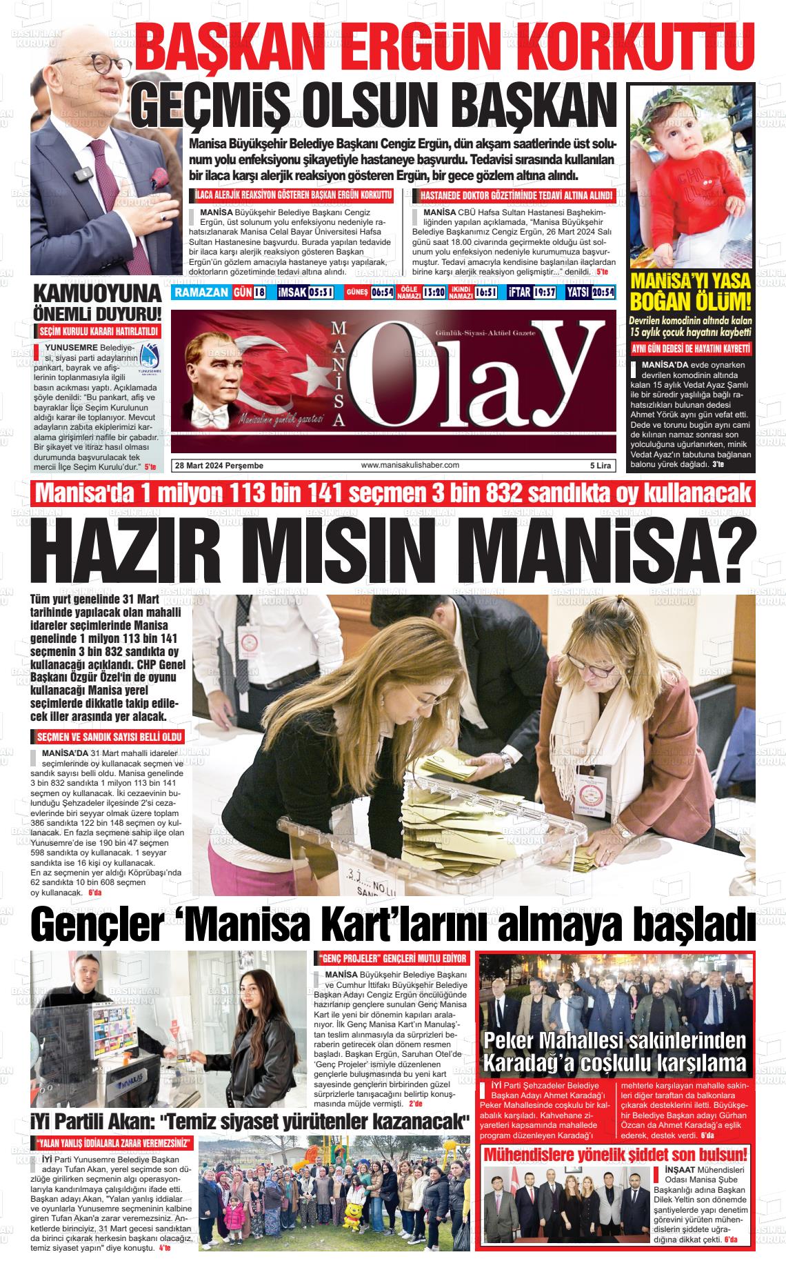28 Mart 2024 Manisa Olay Gazete Manşeti