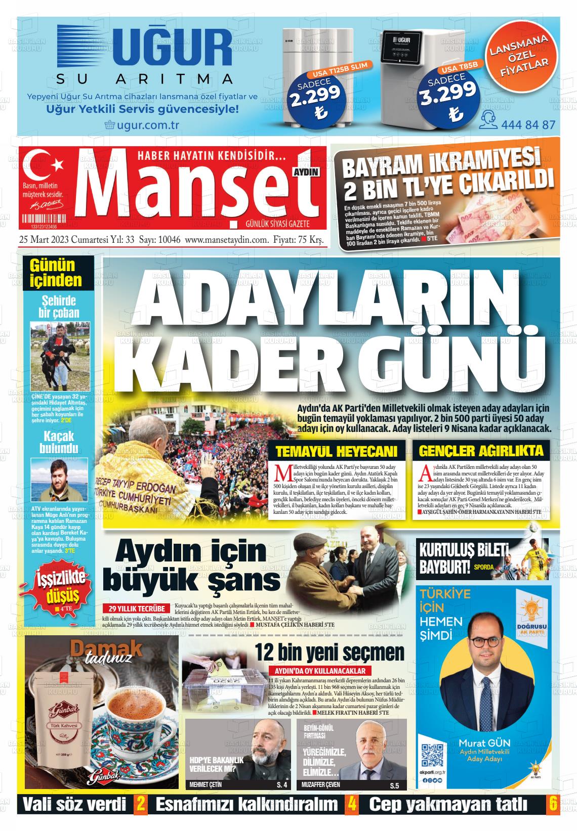 25 Mart 2023 Manşet Aydın Gazete Manşeti