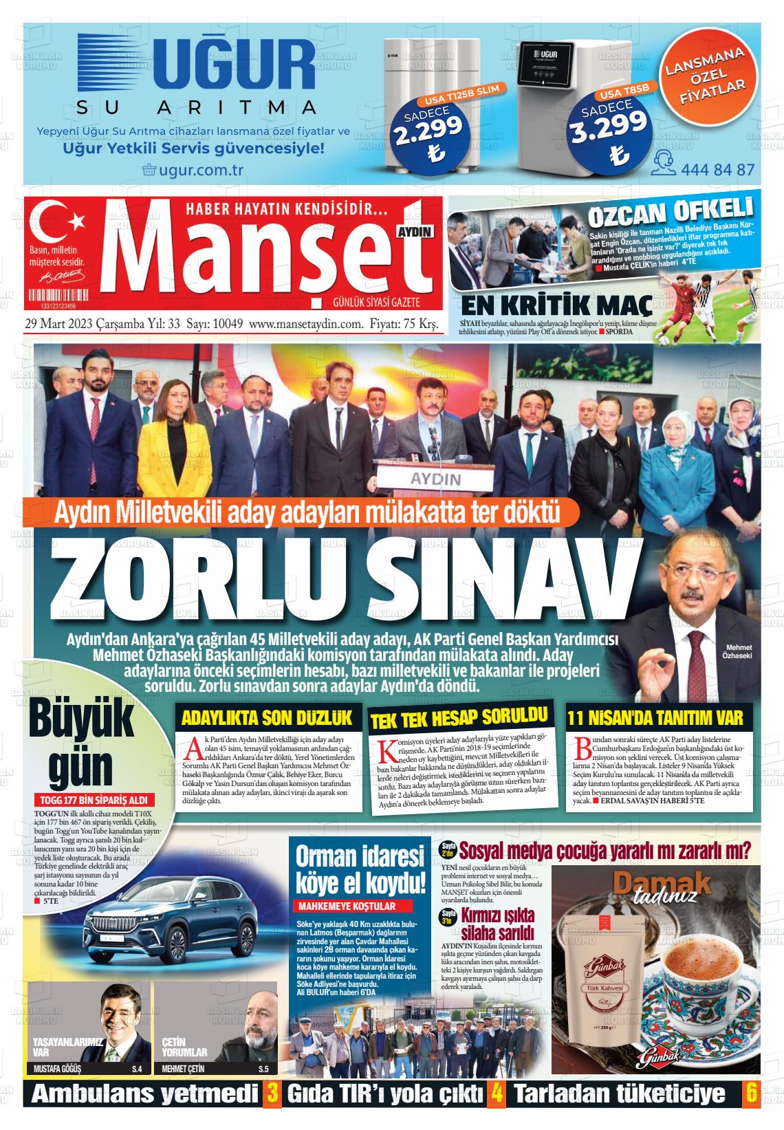 29 Mart 2023 Manşet Aydın Gazete Manşeti