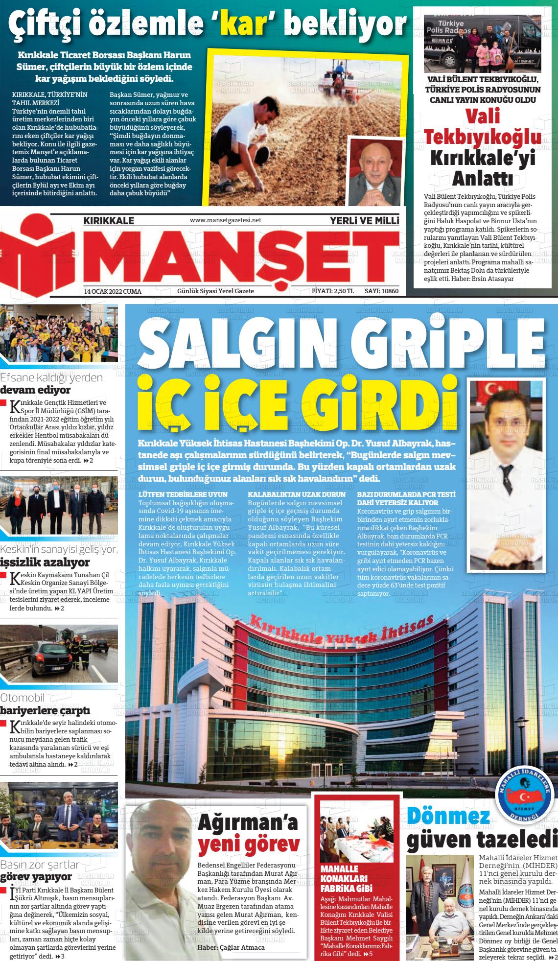 14 Ocak 2022 Kırıkkale Manşet Gazete Manşeti