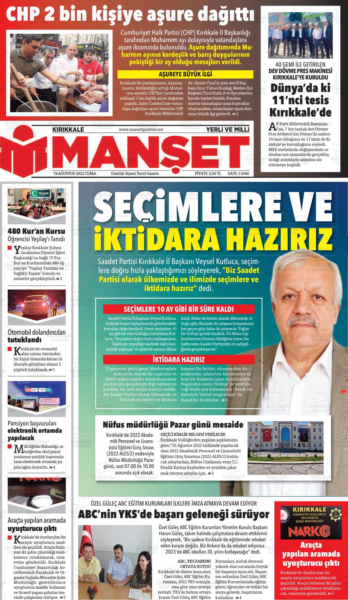 Kırıkkale Manşet Gazete Manşeti