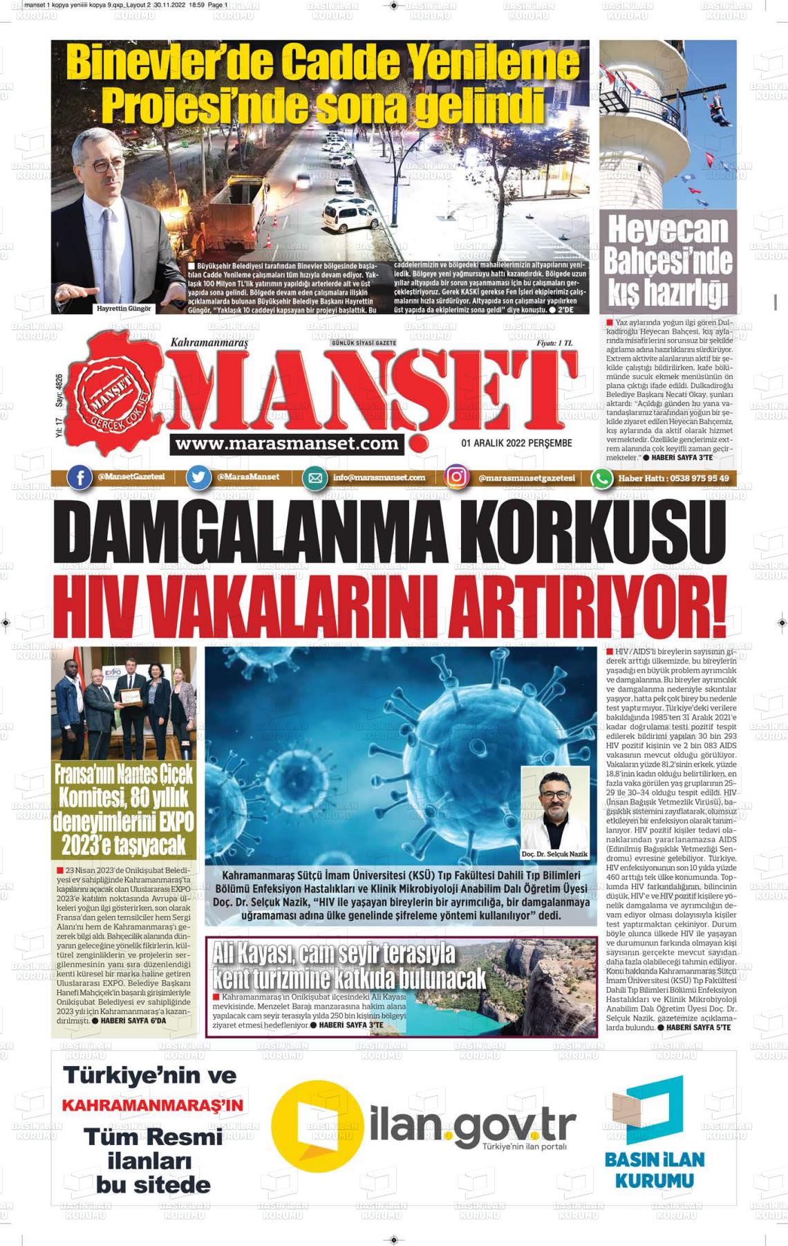 01 Aralık 2022 Manşet Gazete Manşeti