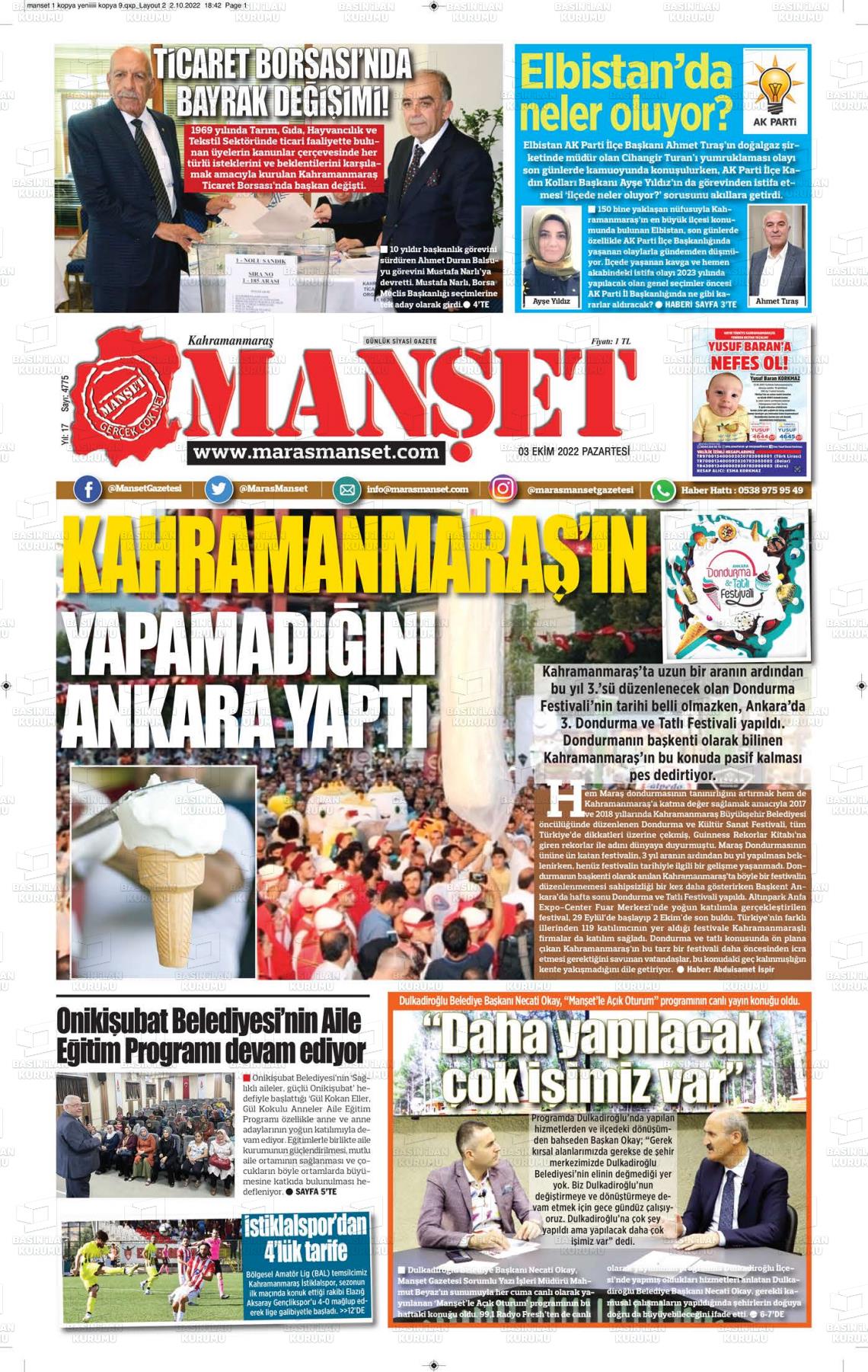 03 Ekim 2022 Manşet Gazete Manşeti