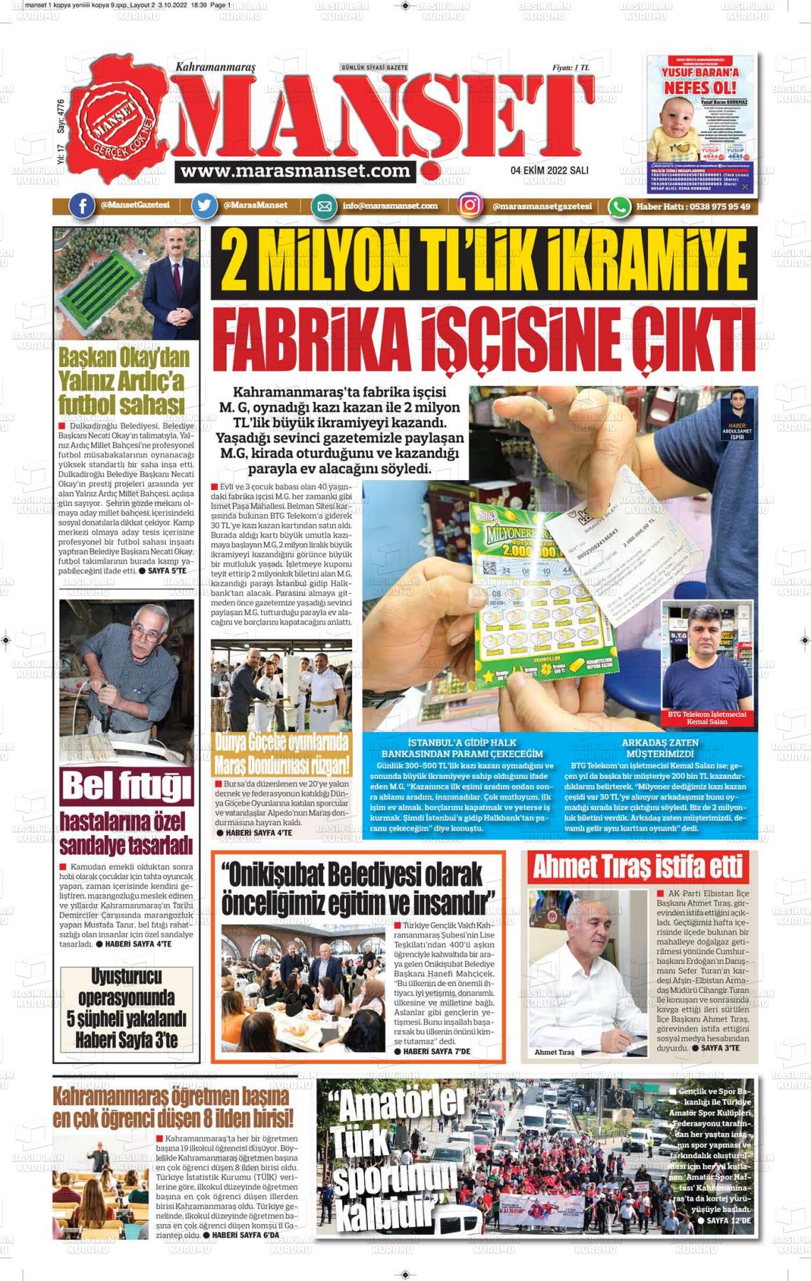 04 Ekim 2022 Manşet Gazete Manşeti