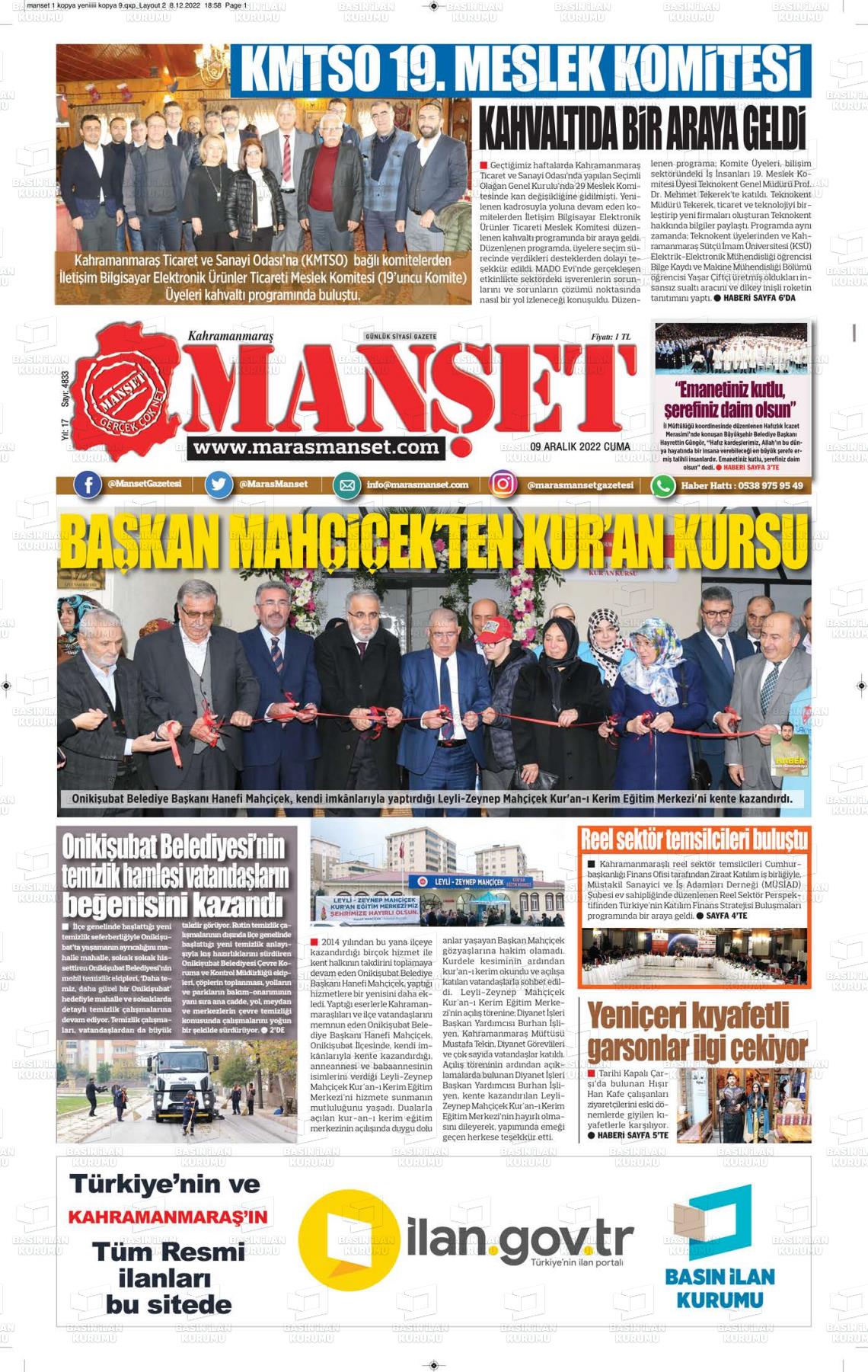 09 Aralık 2022 Manşet Gazete Manşeti