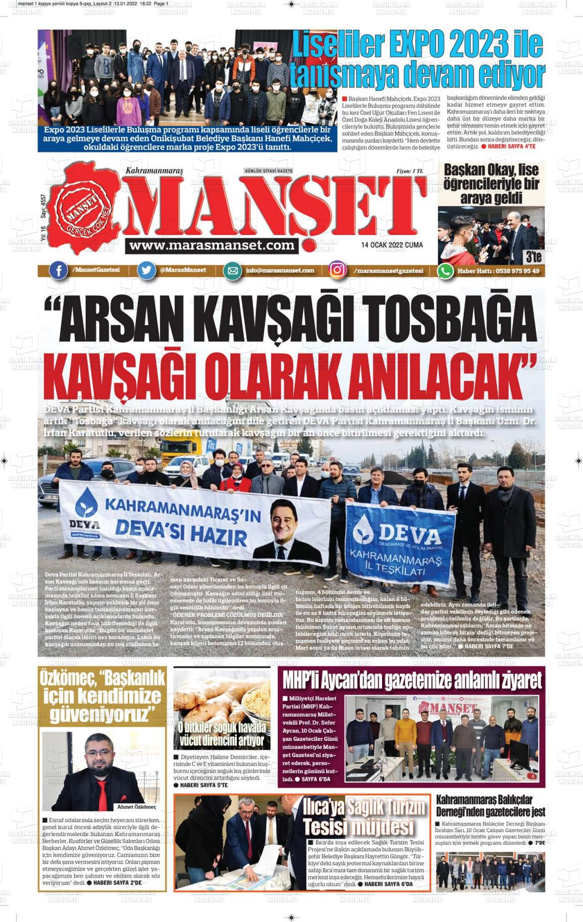 14 Ocak 2022 Manşet Gazete Manşeti