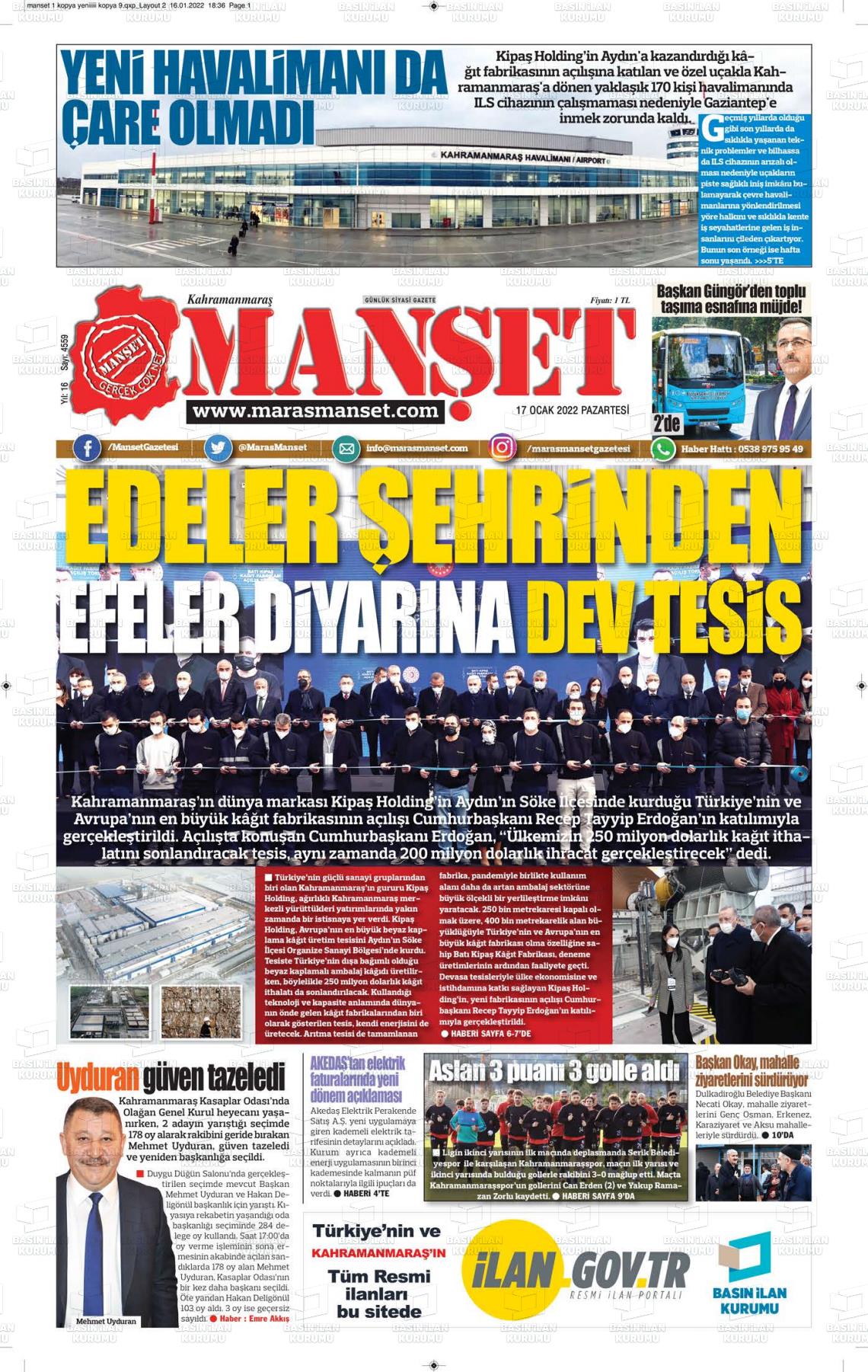 17 Ocak 2022 Manşet Gazete Manşeti