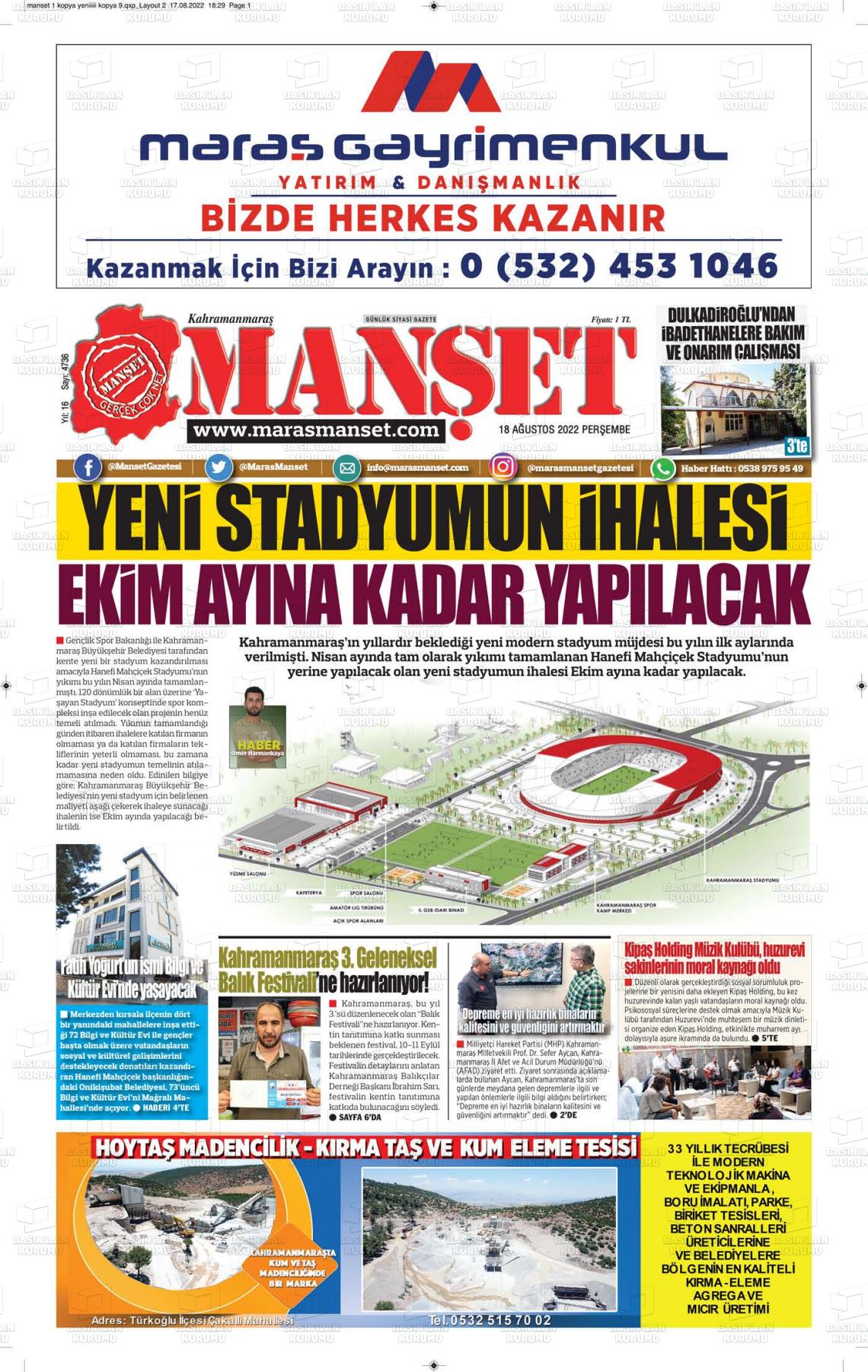 18 Ağustos 2022 Manşet Gazete Manşeti