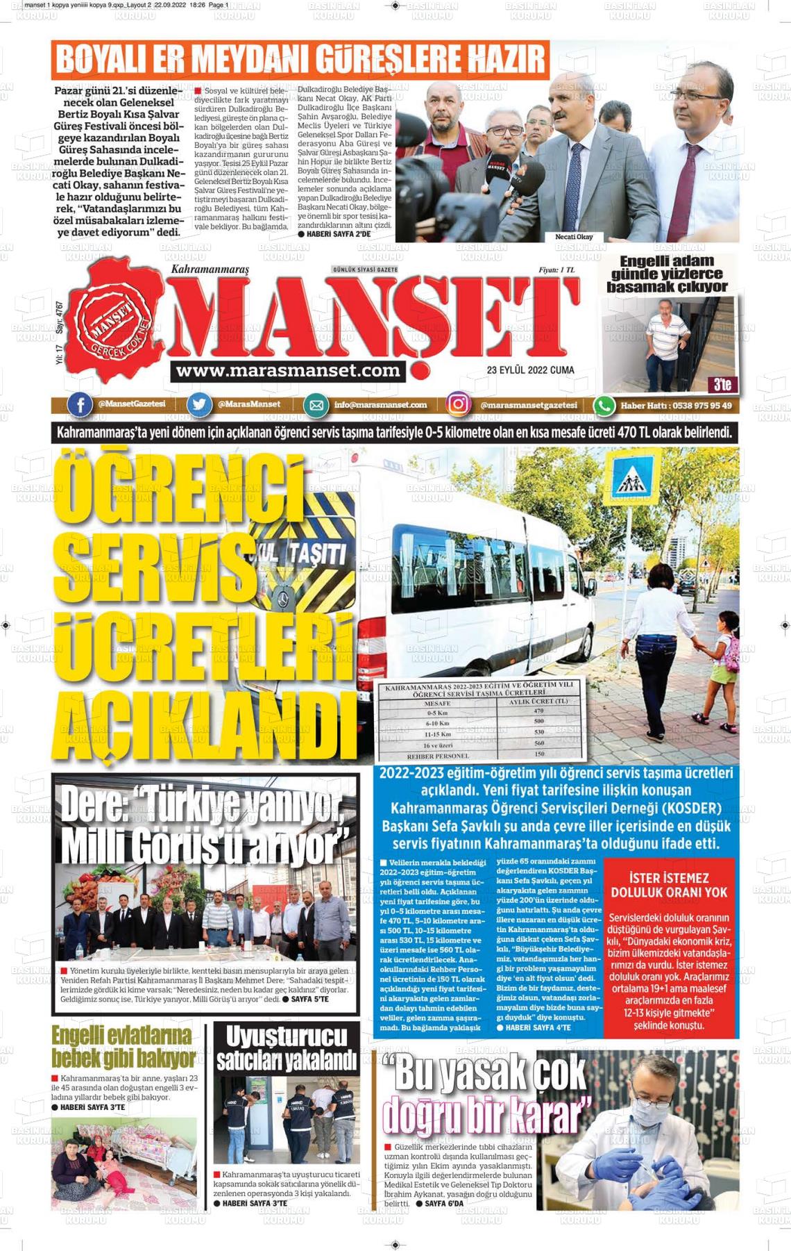 23 Eylül 2022 Manşet Gazete Manşeti