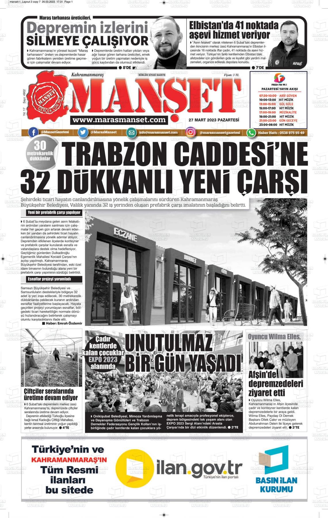 27 Mart 2023 Manşet Gazete Manşeti