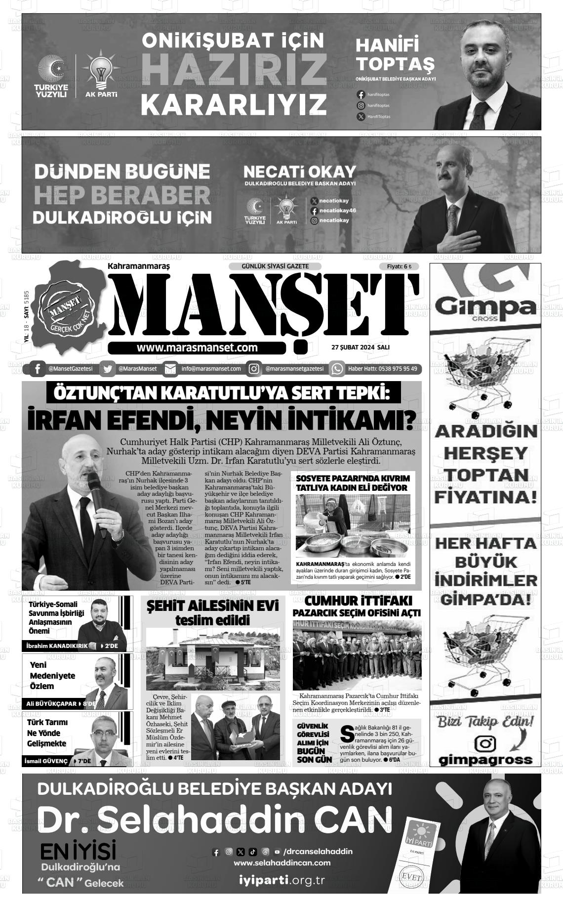 28 Şubat 2024 Manşet Gazete Manşeti