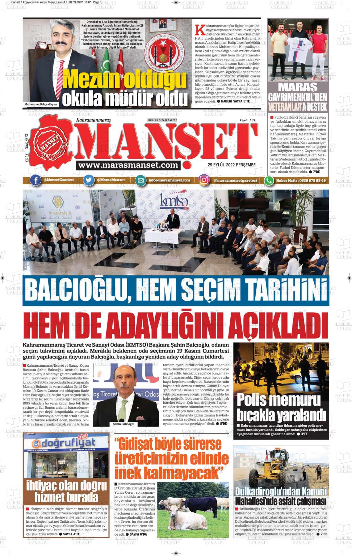 29 Eylül 2022 Manşet Gazete Manşeti