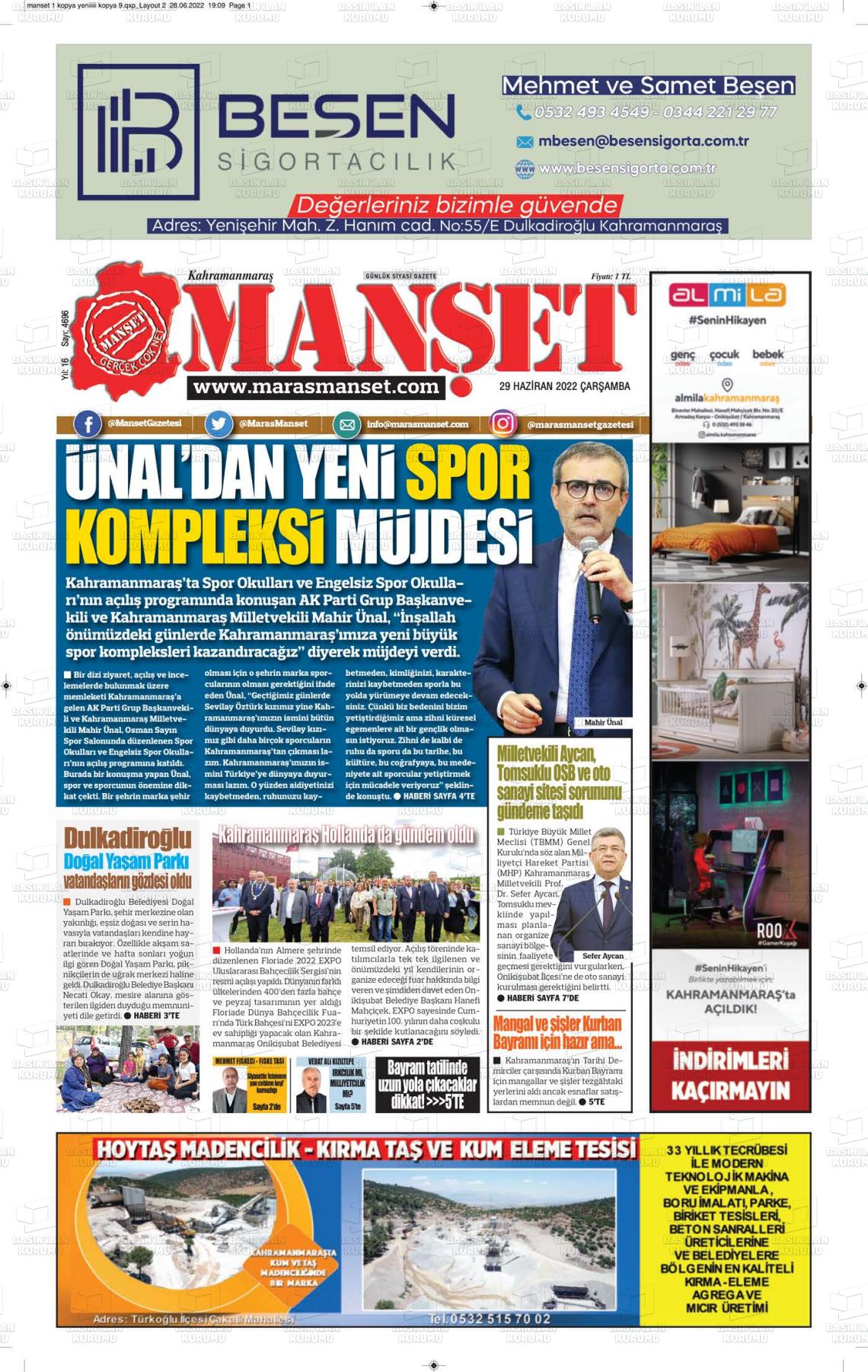 29 Haziran 2022 Manşet Gazete Manşeti
