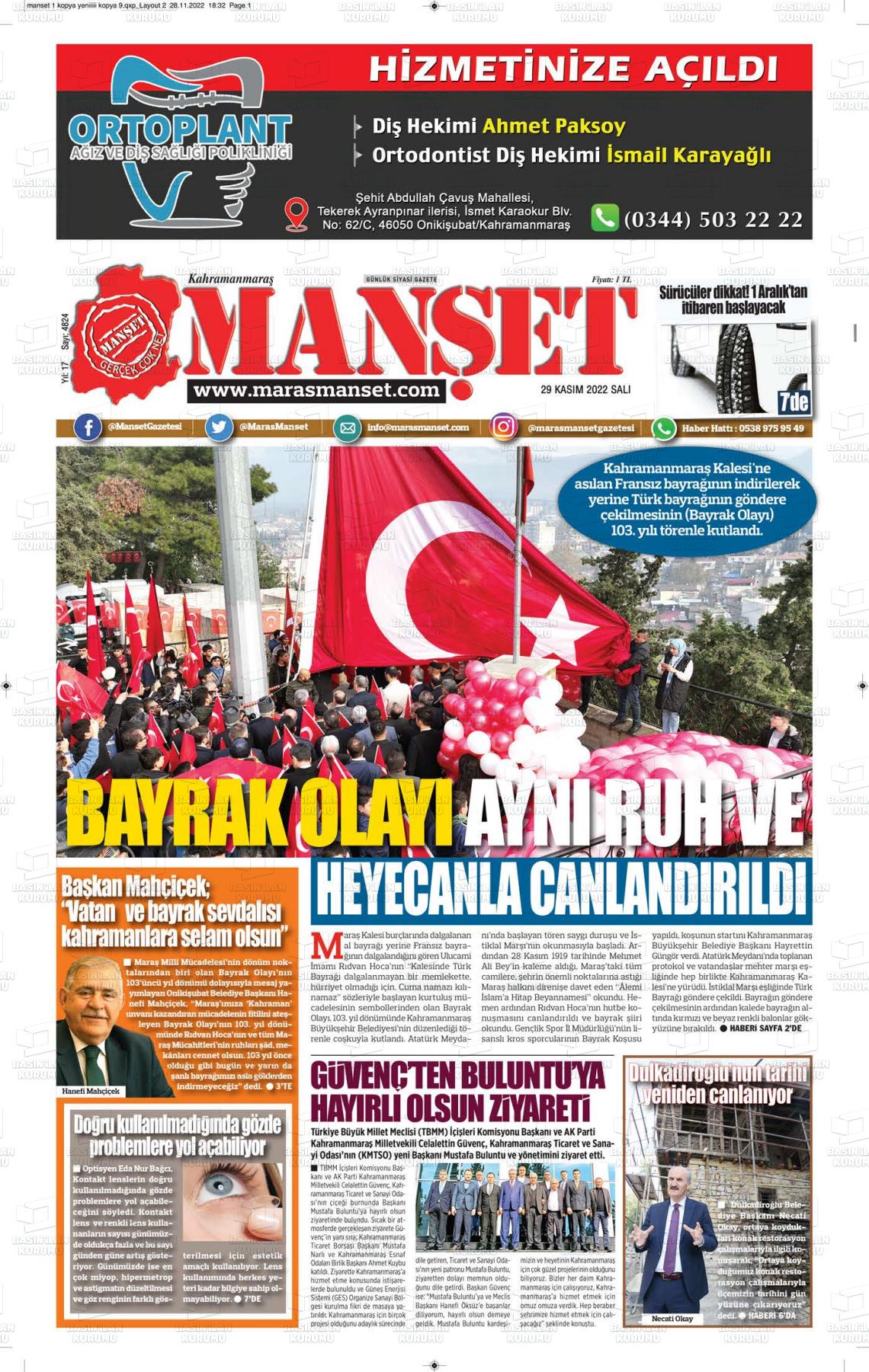 29 Kasım 2022 Manşet Gazete Manşeti