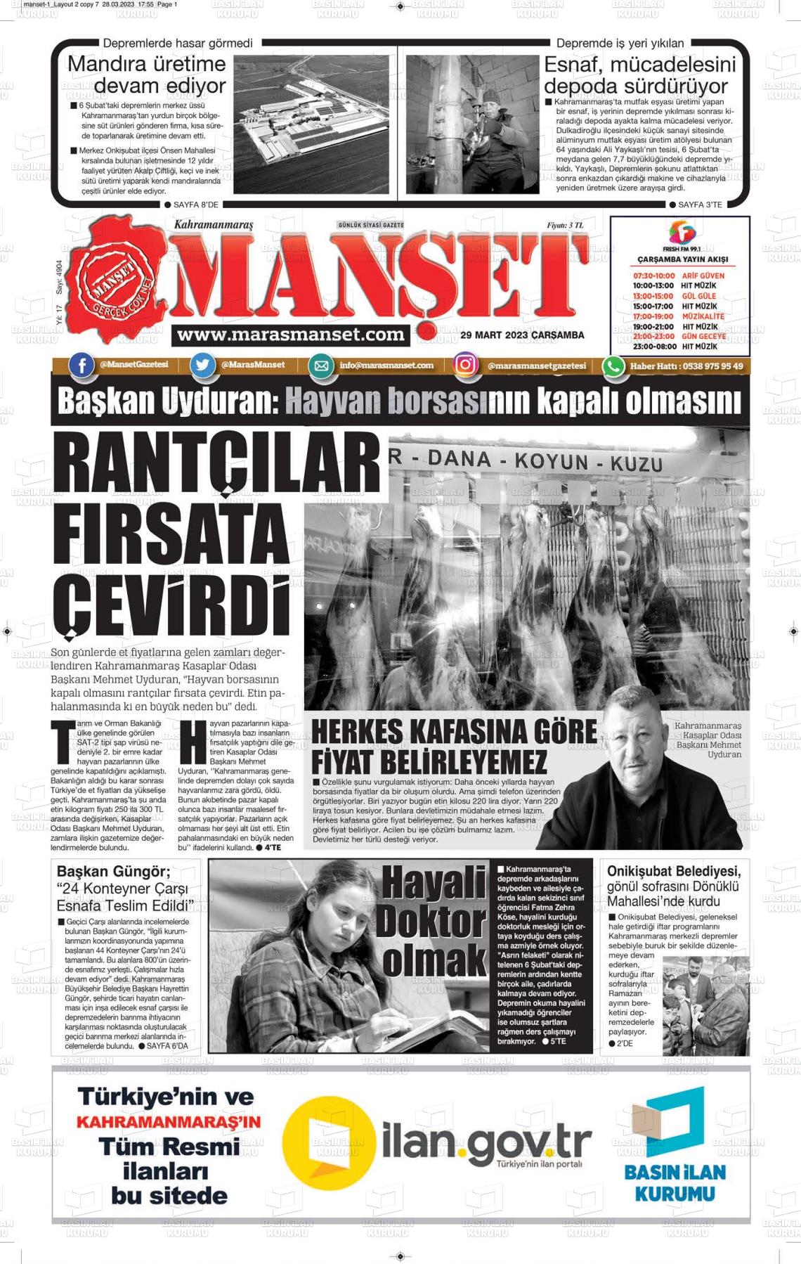 29 Mart 2023 Manşet Gazete Manşeti
