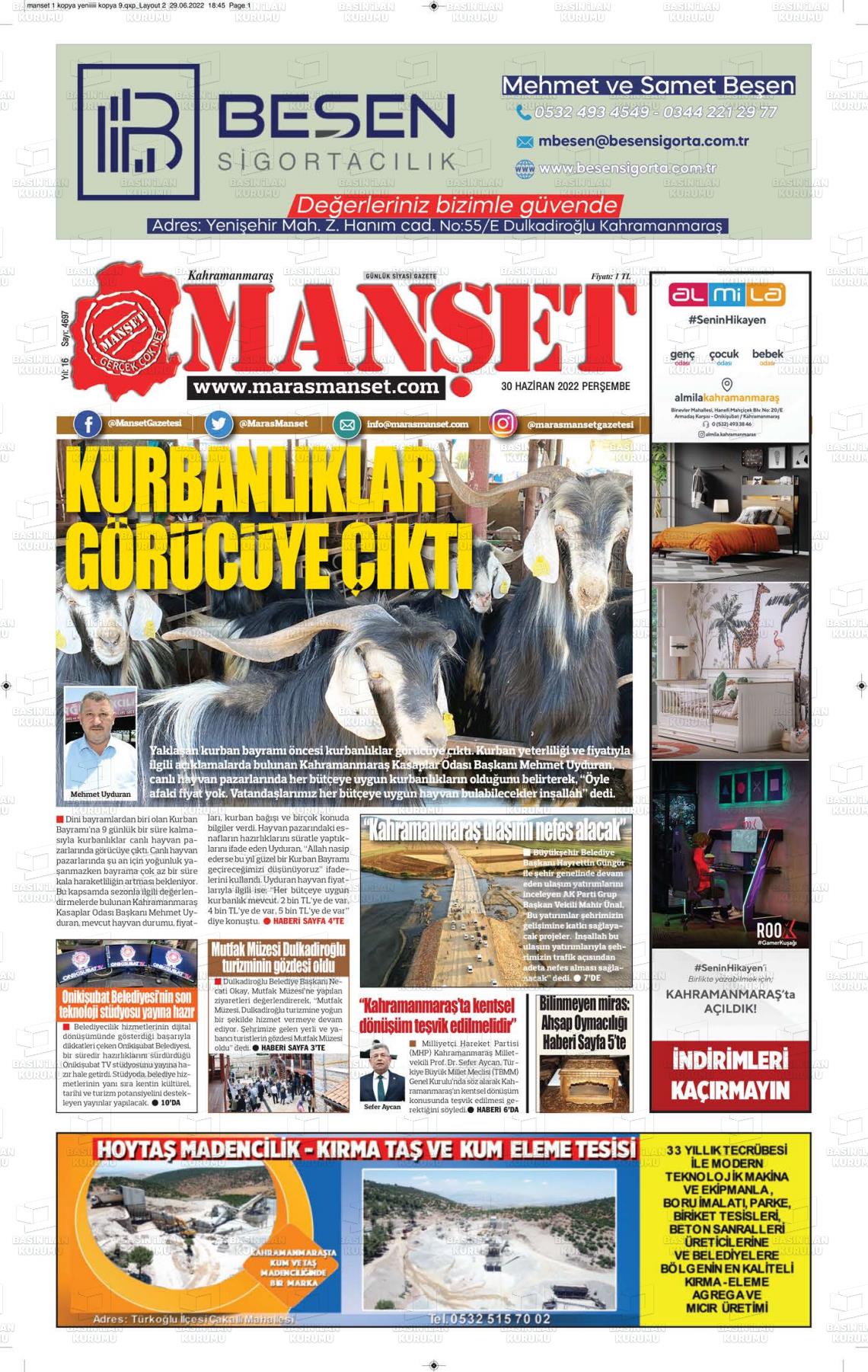 02 Temmuz 2022 Manşet Gazete Manşeti