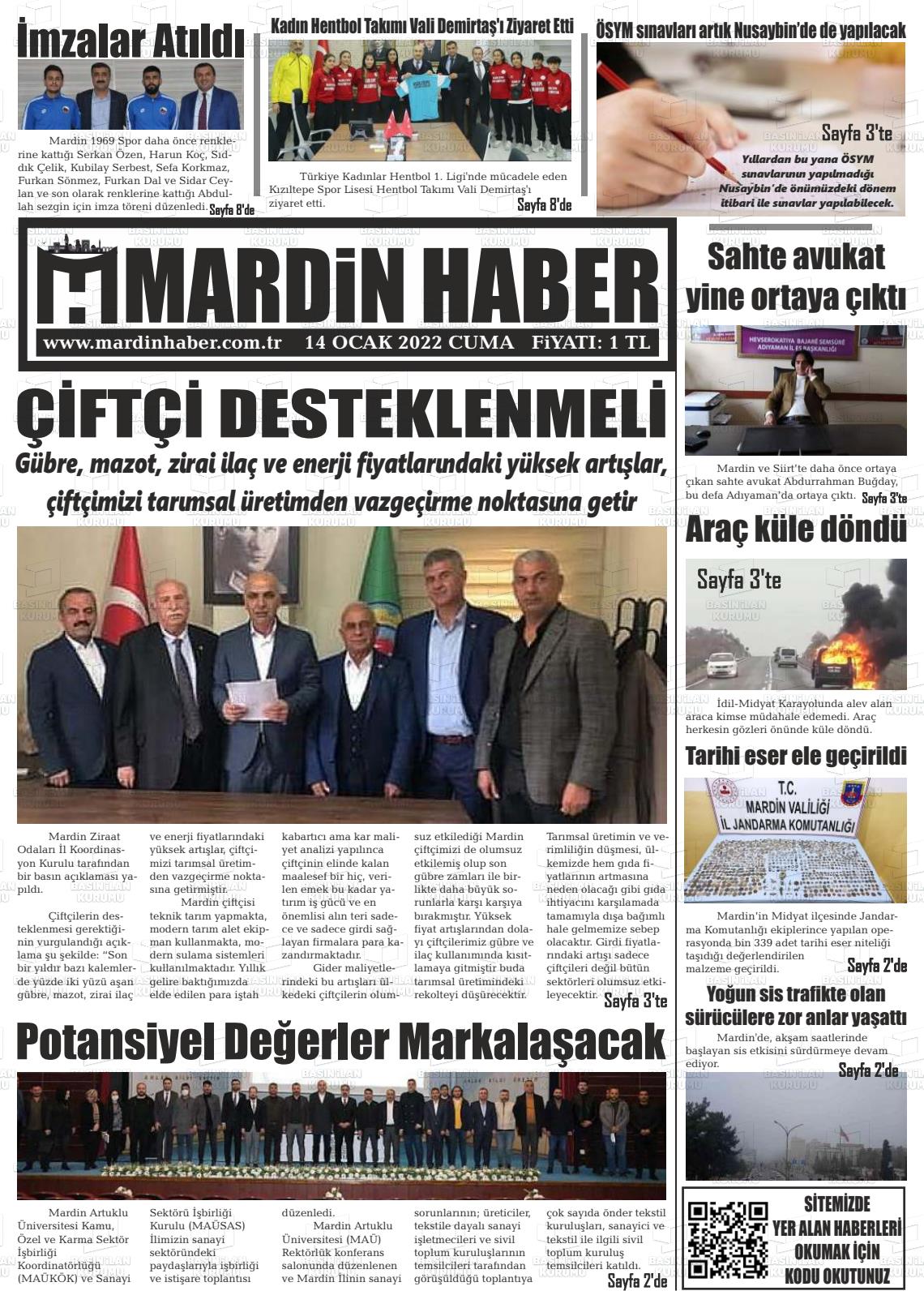 14 Ocak 2022 Mardin Haber Gazete Manşeti
