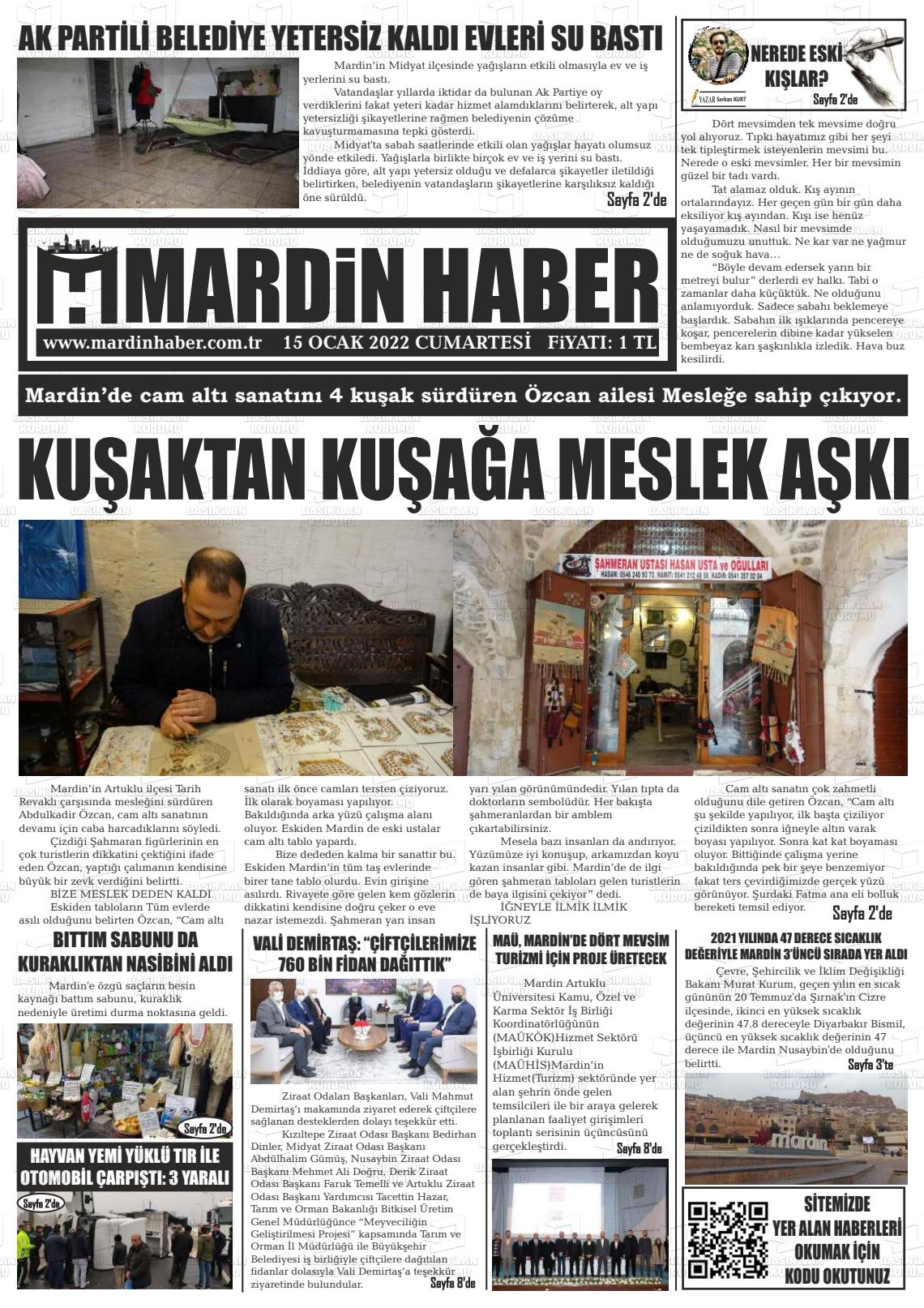 15 Ocak 2022 Mardin Haber Gazete Manşeti
