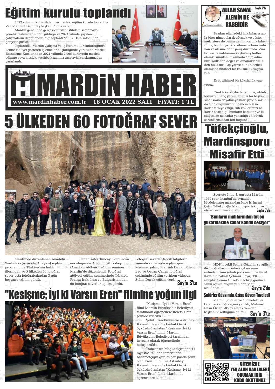 18 Ocak 2022 Mardin Haber Gazete Manşeti