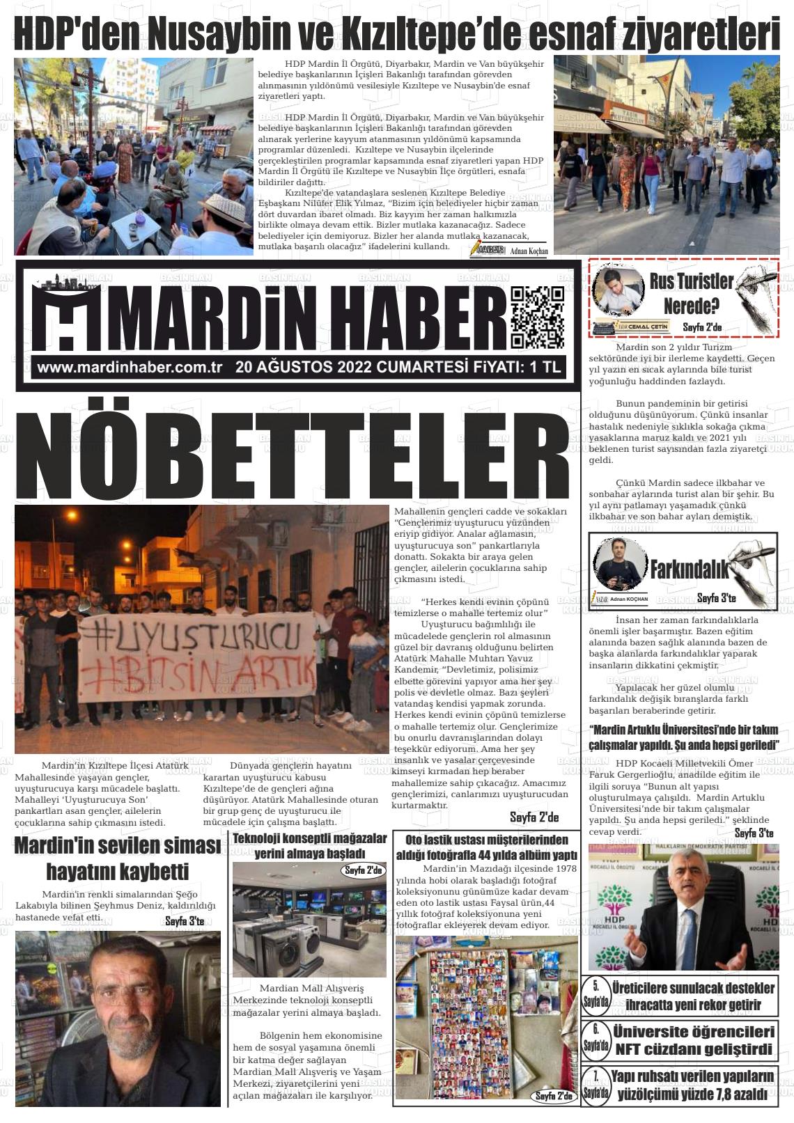 20 Ağustos 2022 Mardin Haber Gazete Manşeti