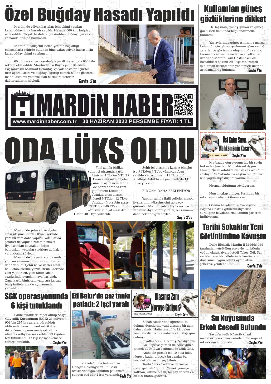 02 Temmuz 2022 Mardin Haber Gazete Manşeti