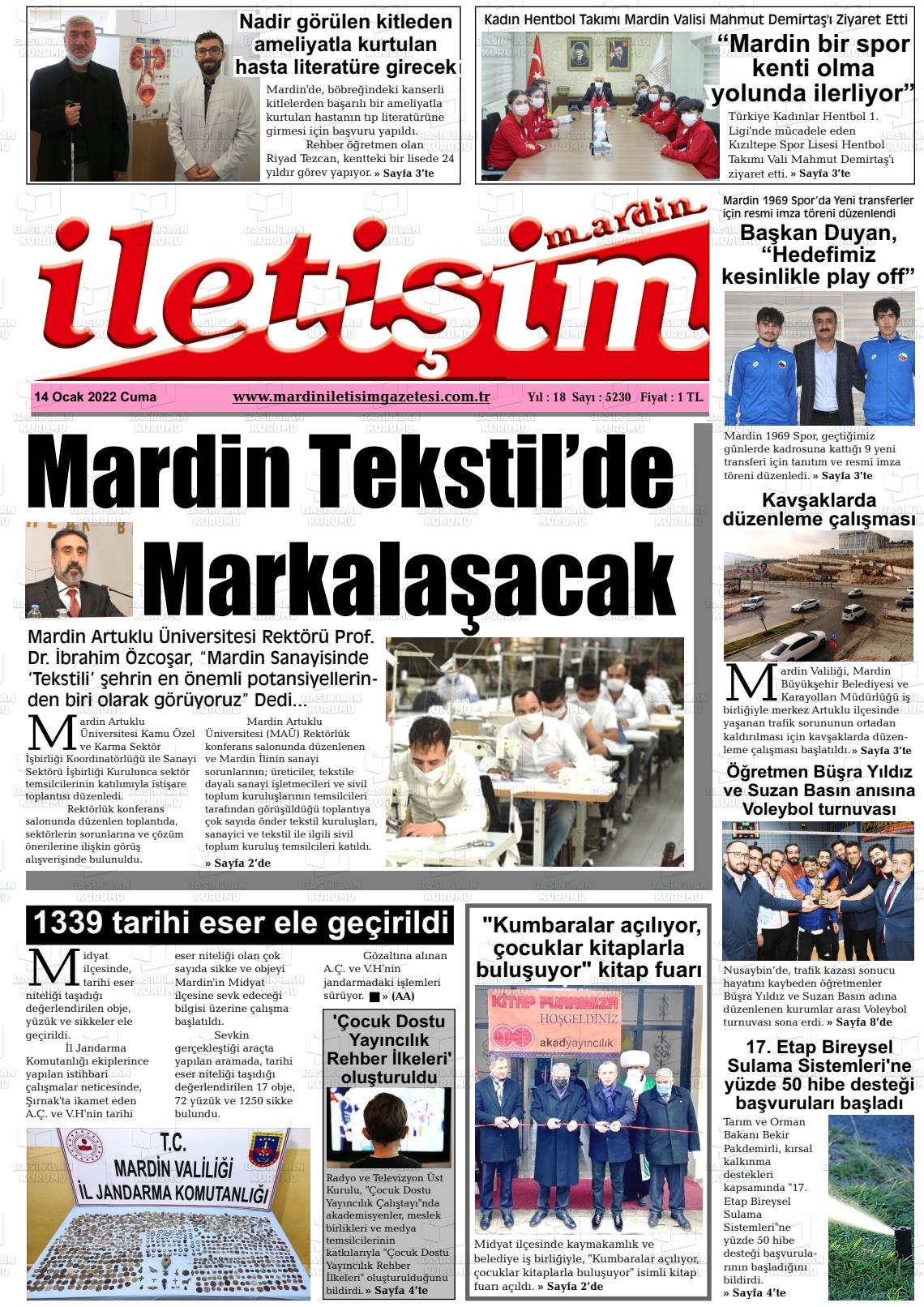 14 Ocak 2022 Mardin İletişim Gazete Manşeti