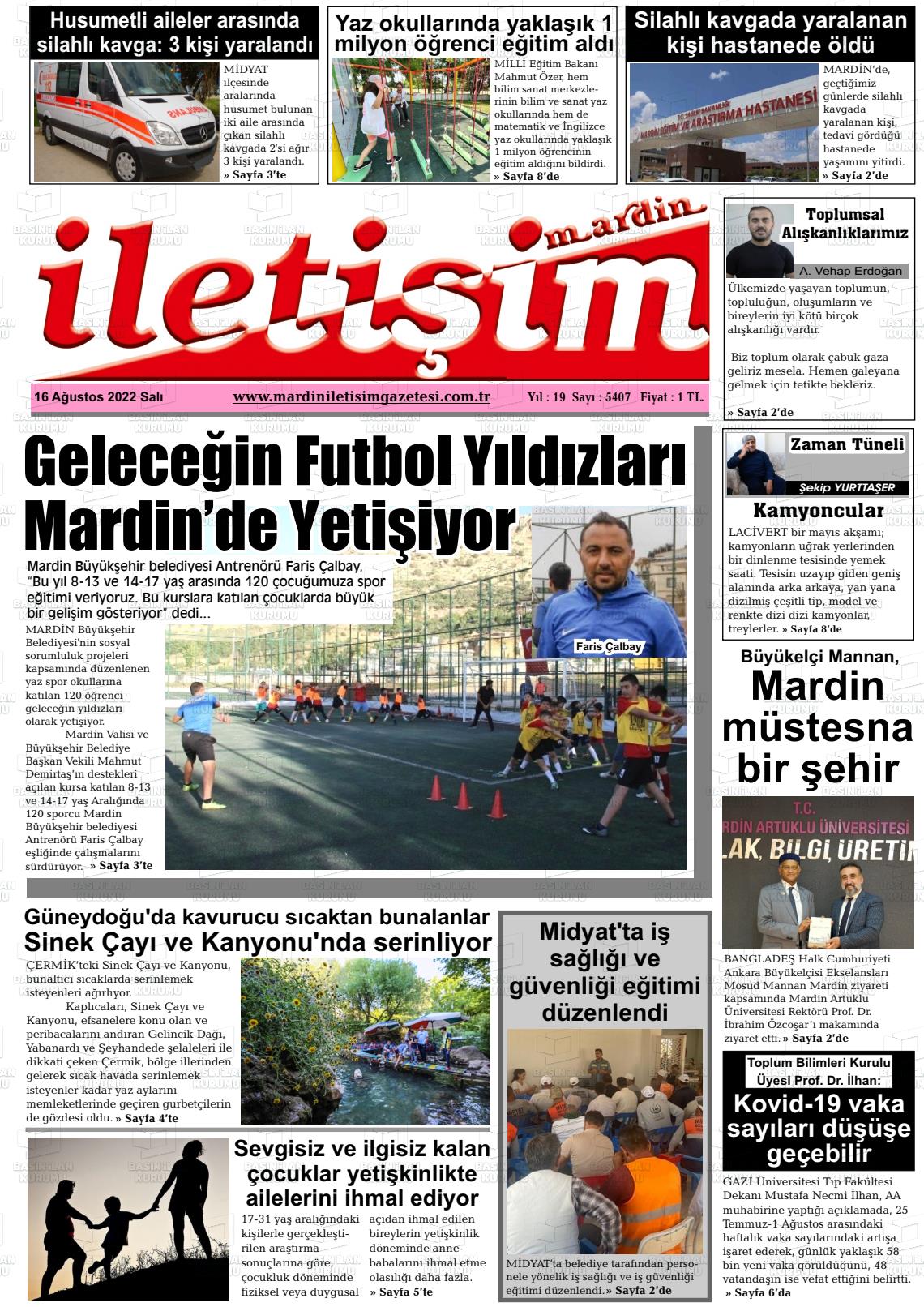 16 Ağustos 2022 Mardin İletişim Gazete Manşeti