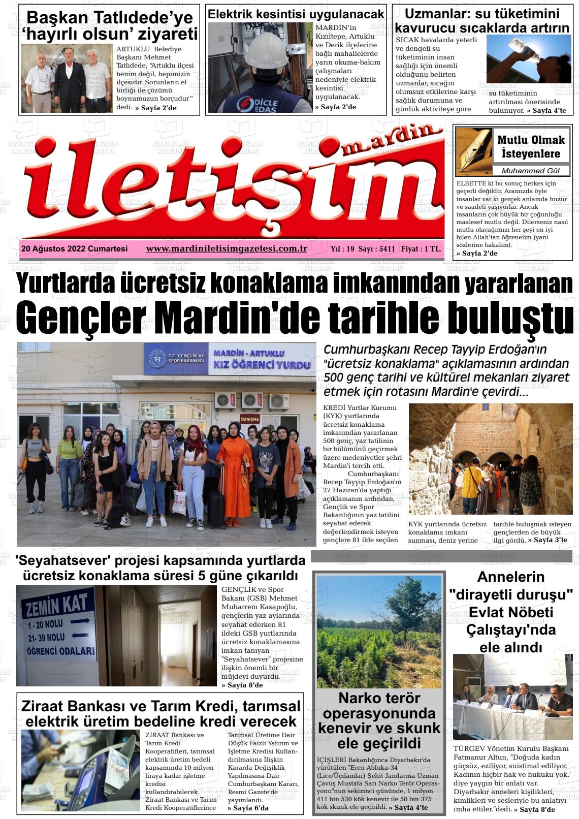 20 Ağustos 2022 Mardin İletişim Gazete Manşeti
