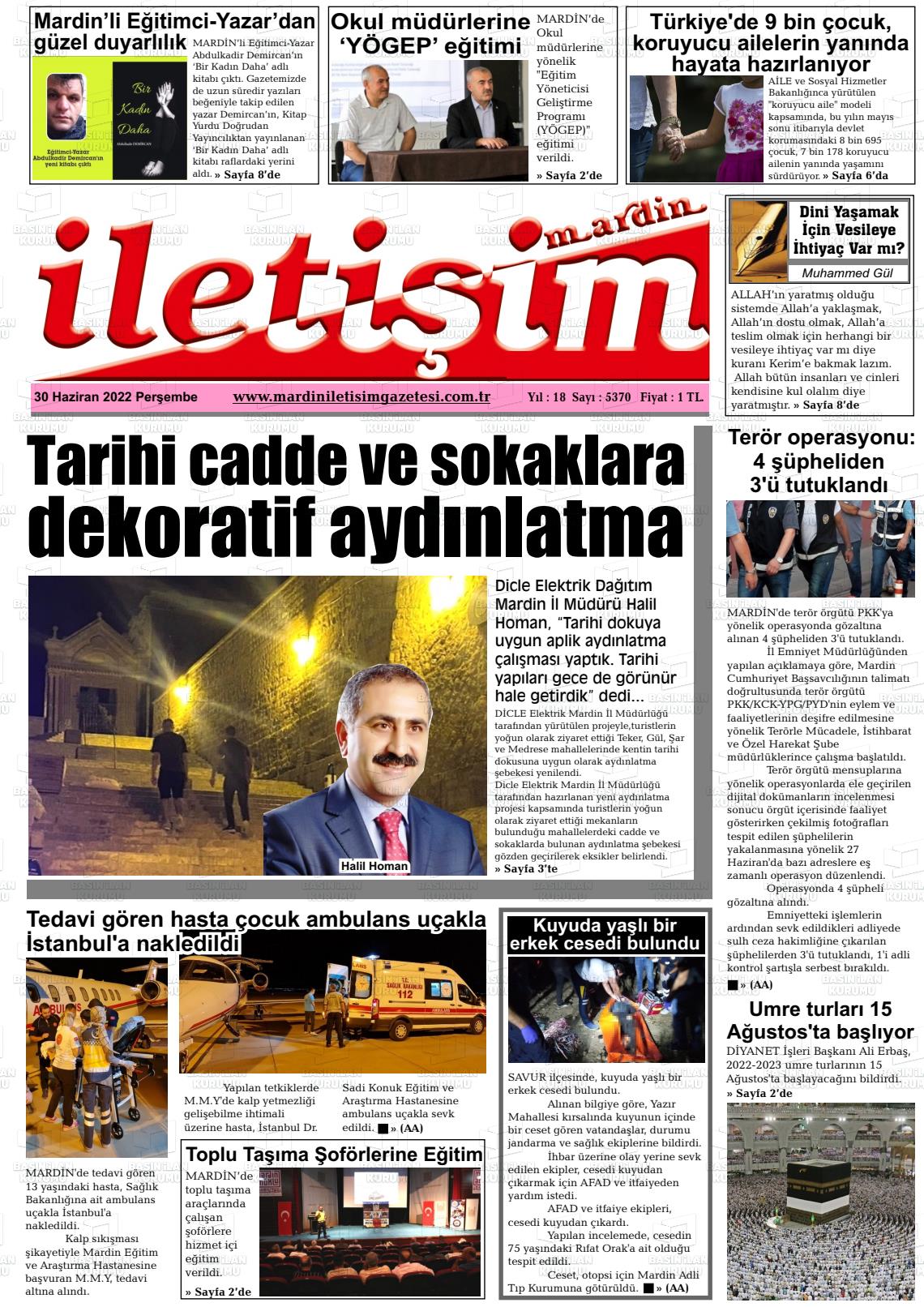 01 Temmuz 2022 Mardin İletişim Gazete Manşeti