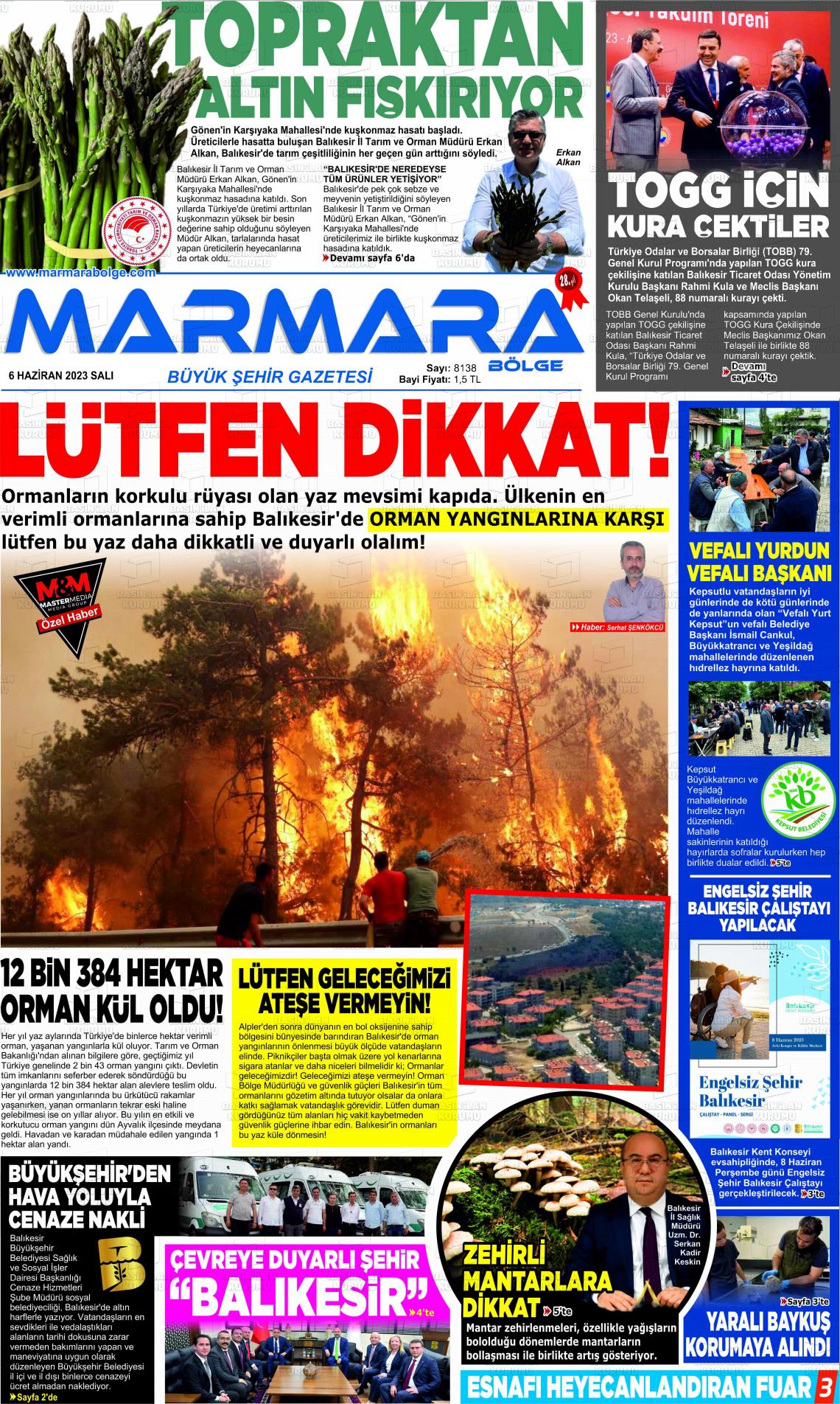 06 Haziran 2023 Marmara Bölge Gazete Manşeti