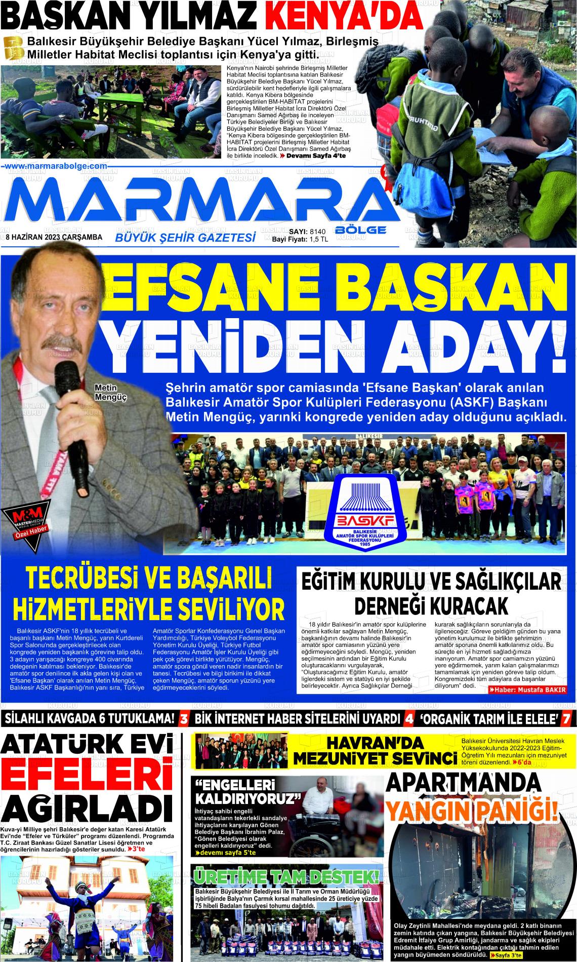 08 Haziran 2023 Marmara Bölge Gazete Manşeti