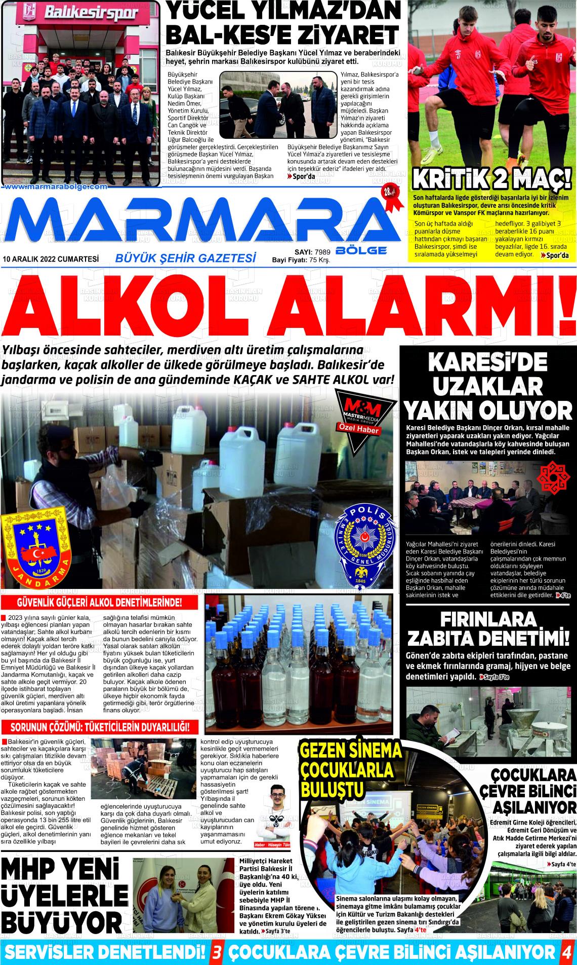 10 Aralık 2022 Marmara Bölge Gazete Manşeti