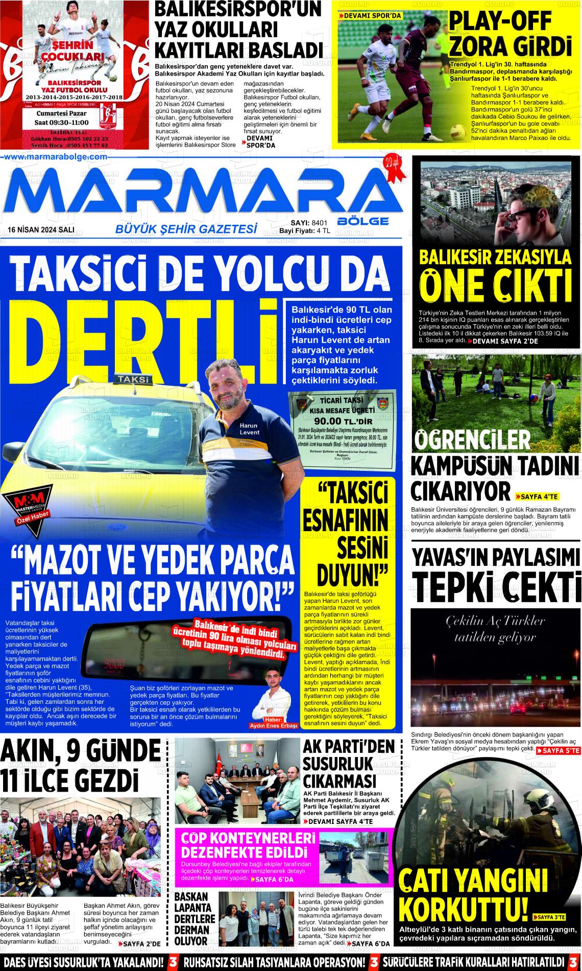18 Nisan 2024 Marmara Bölge Gazete Manşeti