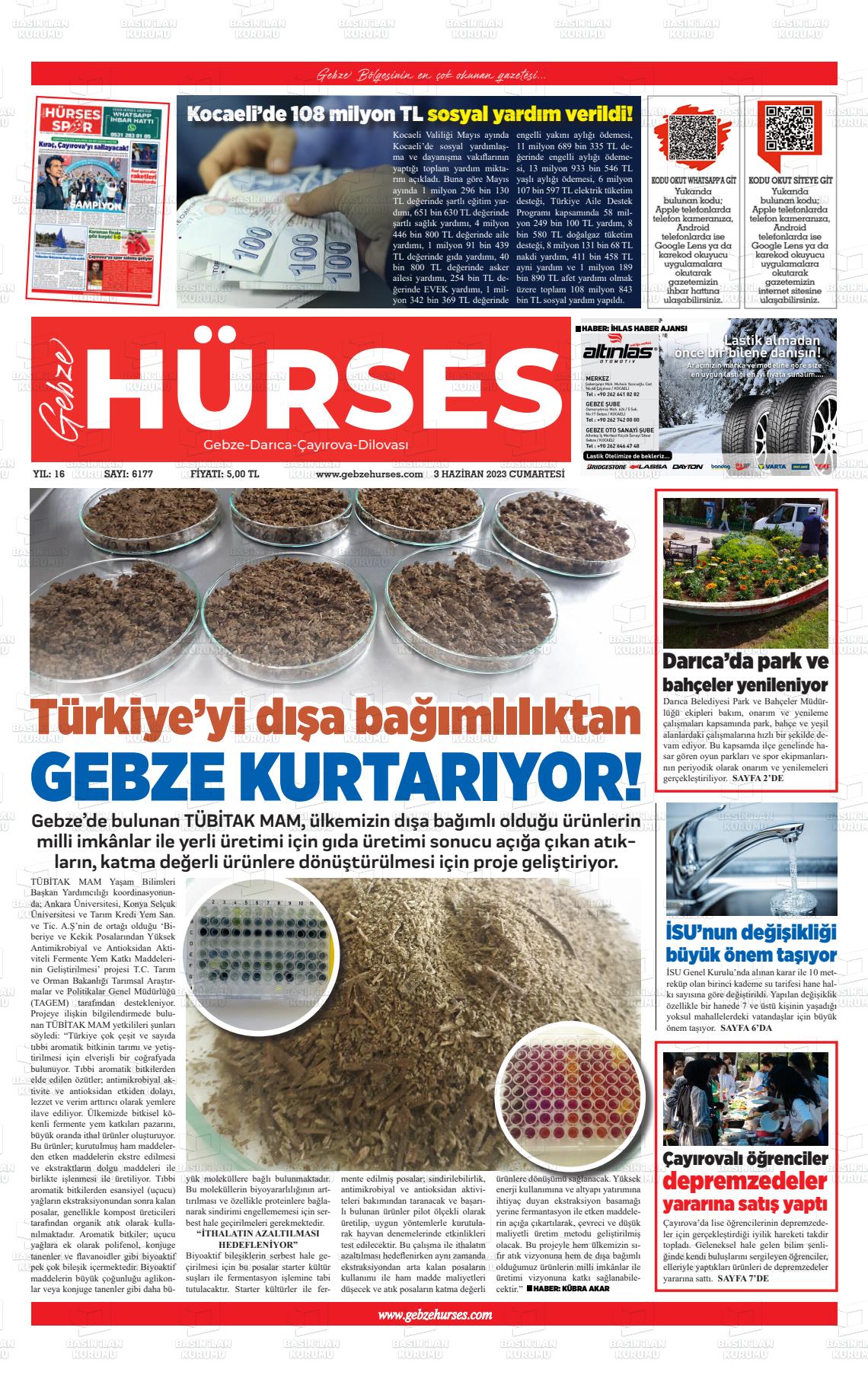 03 Haziran 2023 Marmara  Gebze Gazete Manşeti
