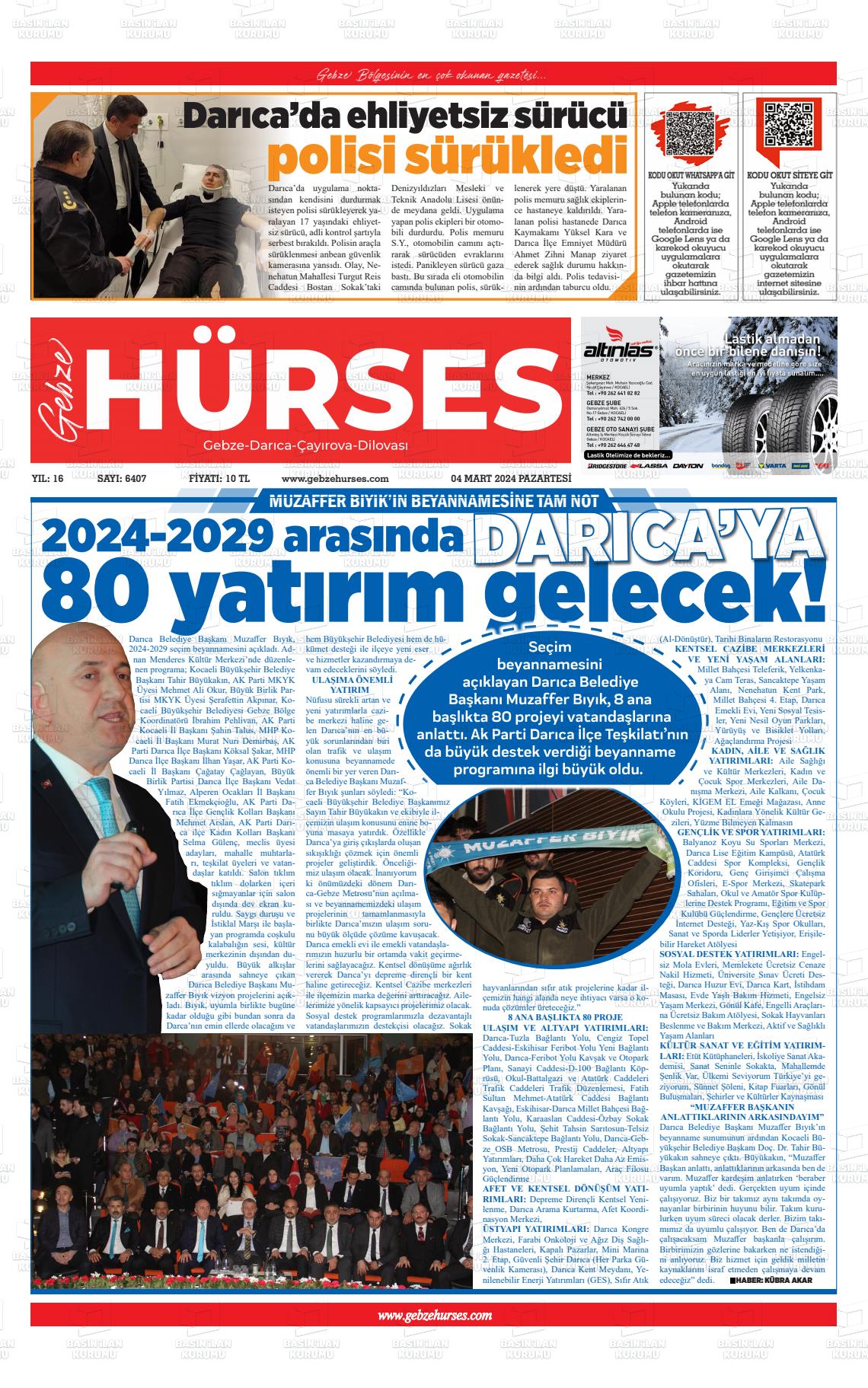 04 Mart 2024 Marmara  Gebze Gazete Manşeti
