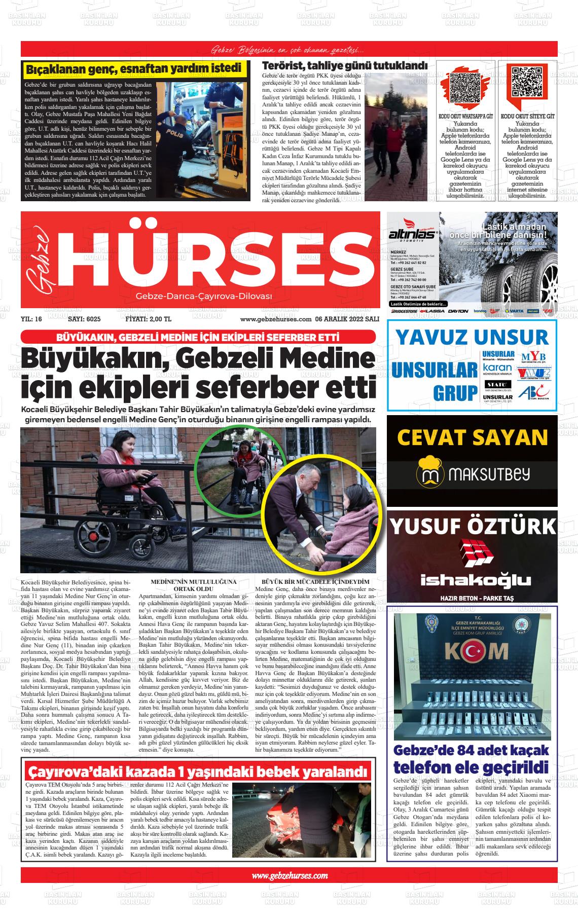 06 Aralık 2022 Marmara  Gebze Gazete Manşeti