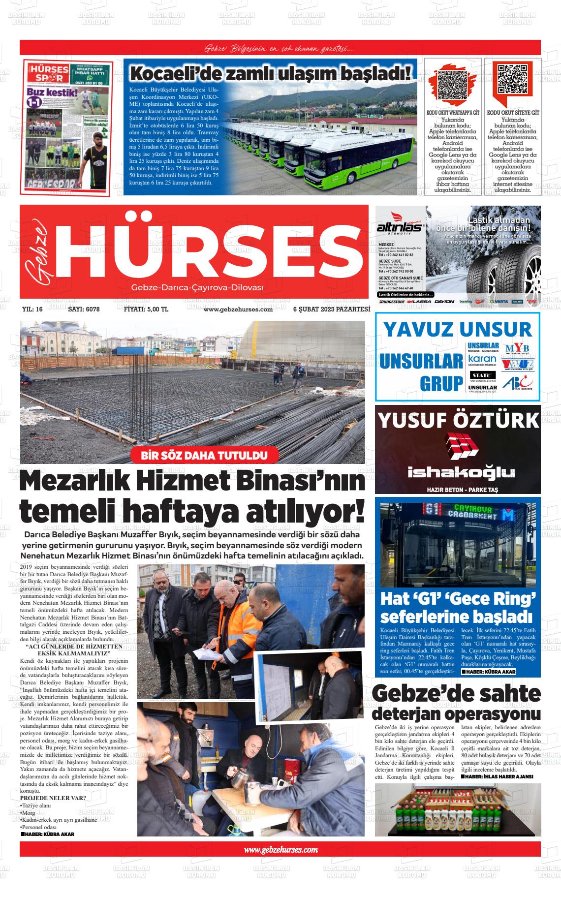 06 Şubat 2023 Marmara  Gebze Gazete Manşeti