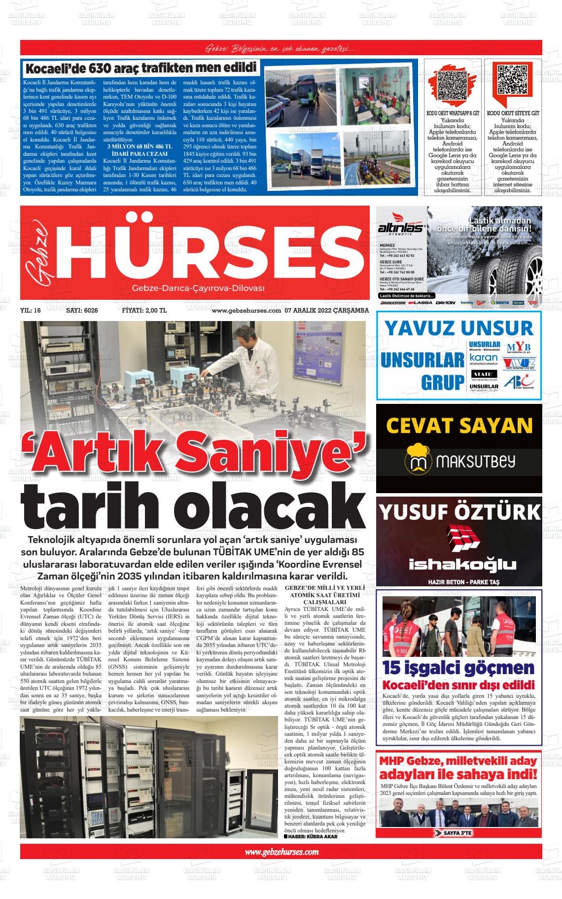 07 Aralık 2022 Marmara  Gebze Gazete Manşeti