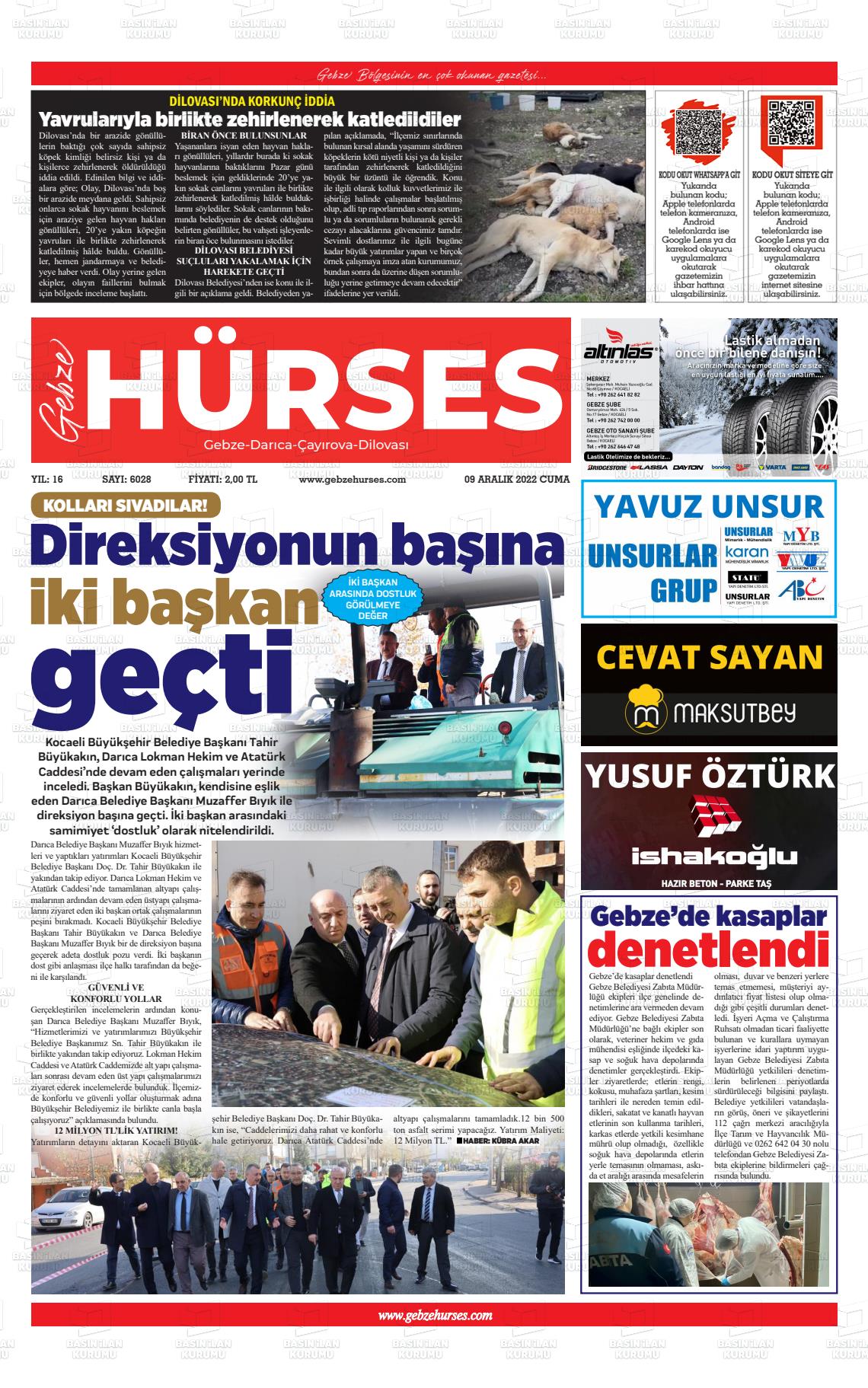 09 Aralık 2022 Marmara  Gebze Gazete Manşeti