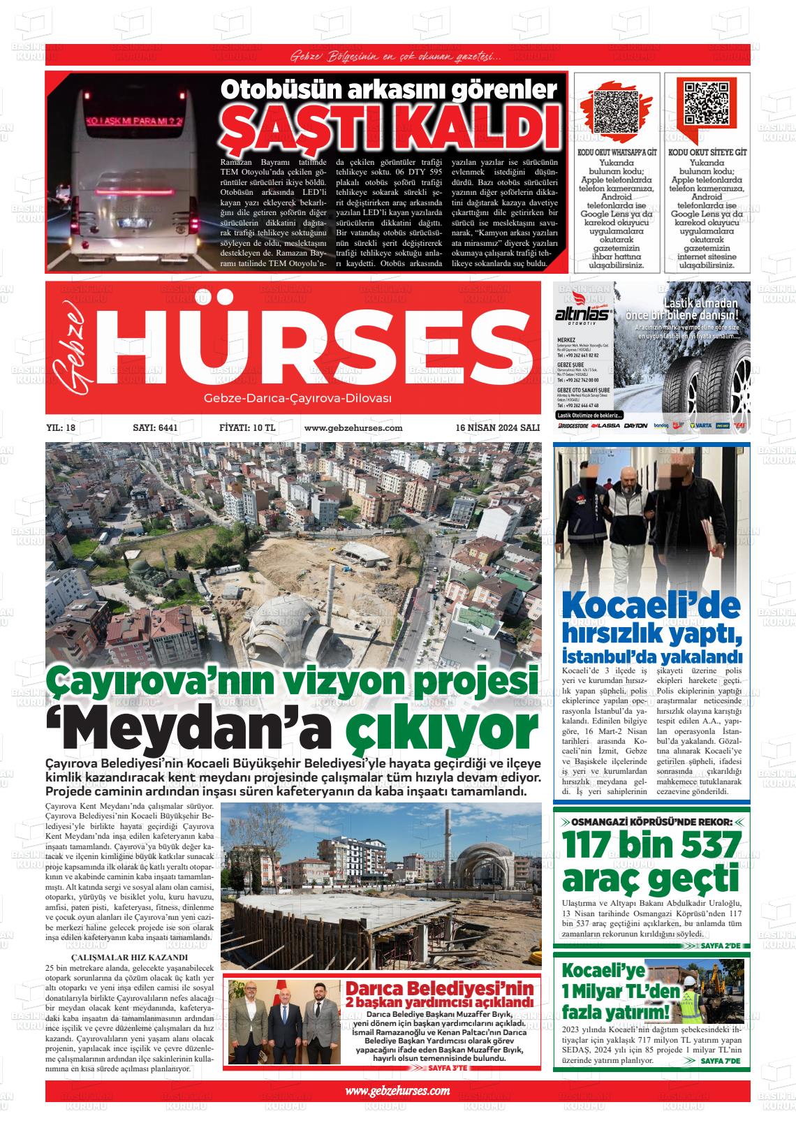 16 Nisan 2024 Marmara  Gebze Gazete Manşeti