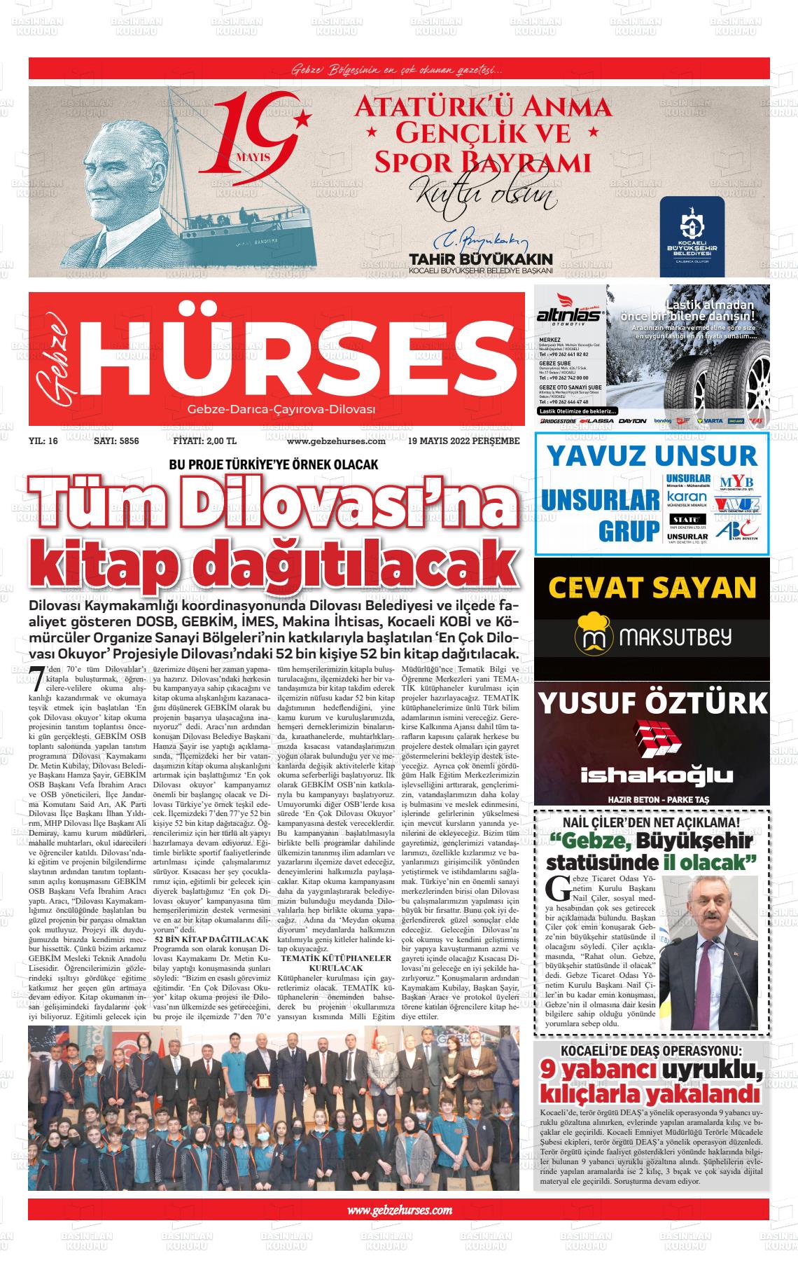 19 Mayıs 2022 Marmara  Gebze Gazete Manşeti