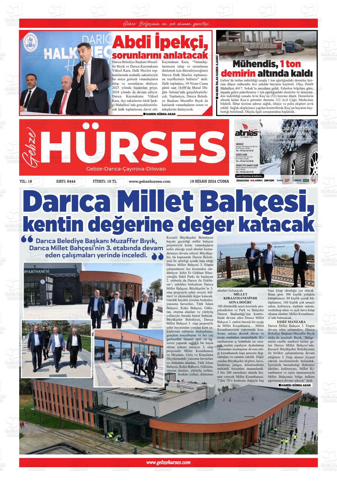 19 Nisan 2024 Marmara  Gebze Gazete Manşeti