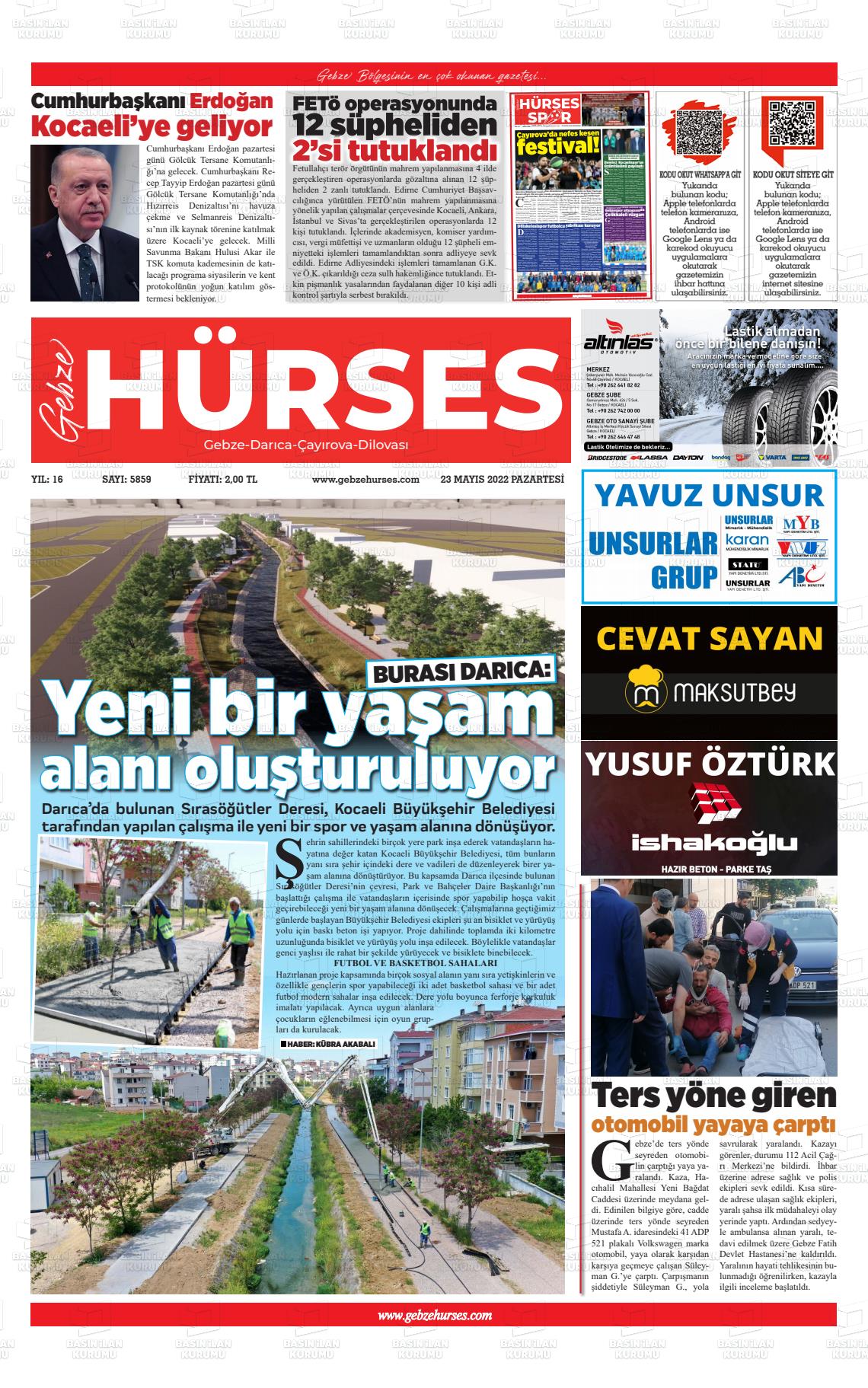 23 Mayıs 2022 Marmara  Gebze Gazete Manşeti