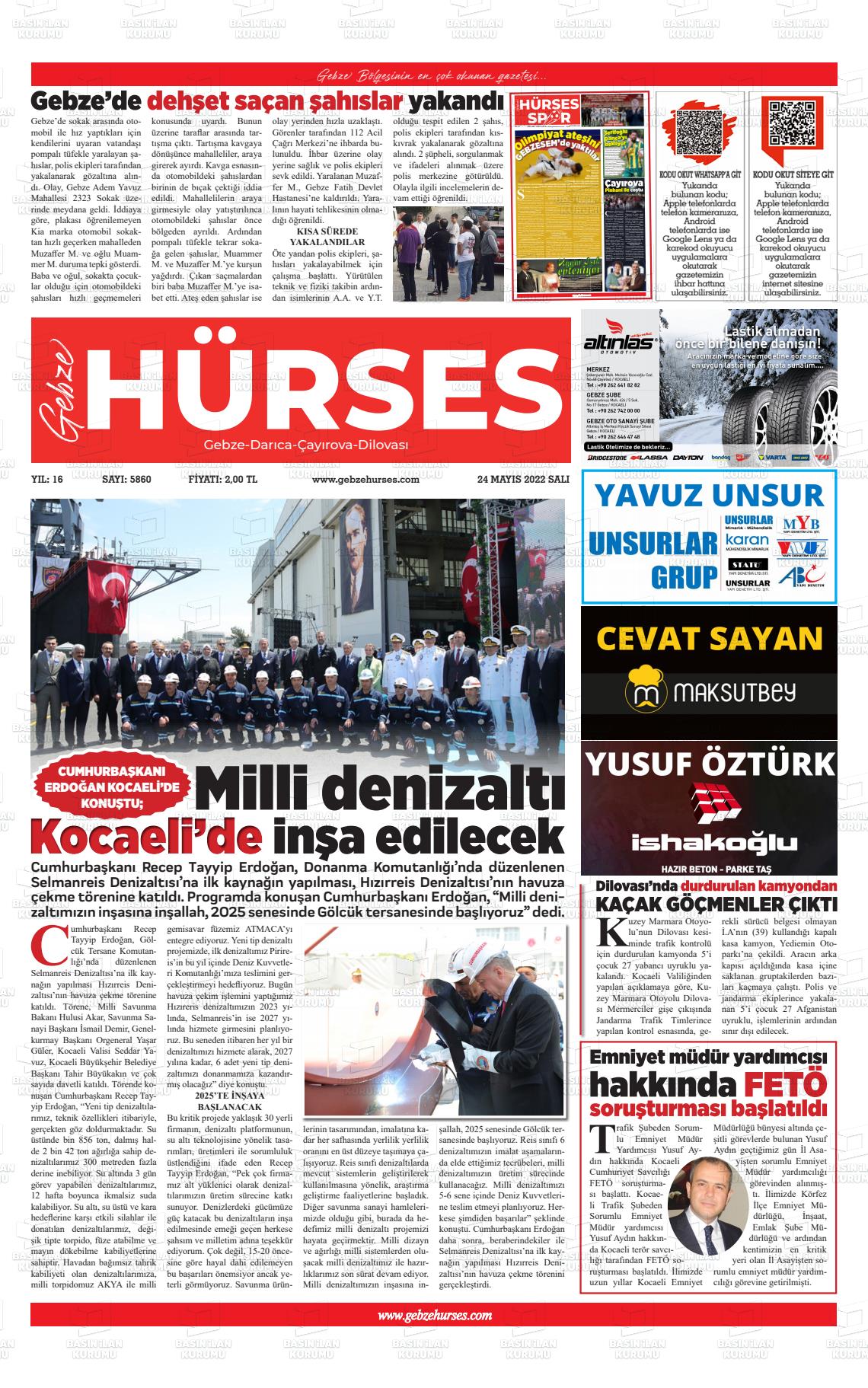 24 Mayıs 2022 Marmara  Gebze Gazete Manşeti