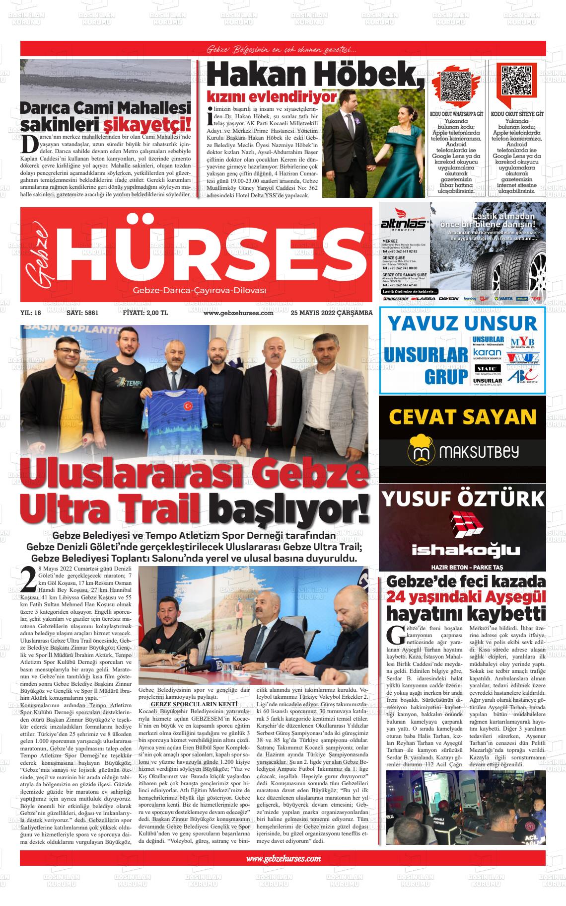 25 Mayıs 2022 Marmara  Gebze Gazete Manşeti