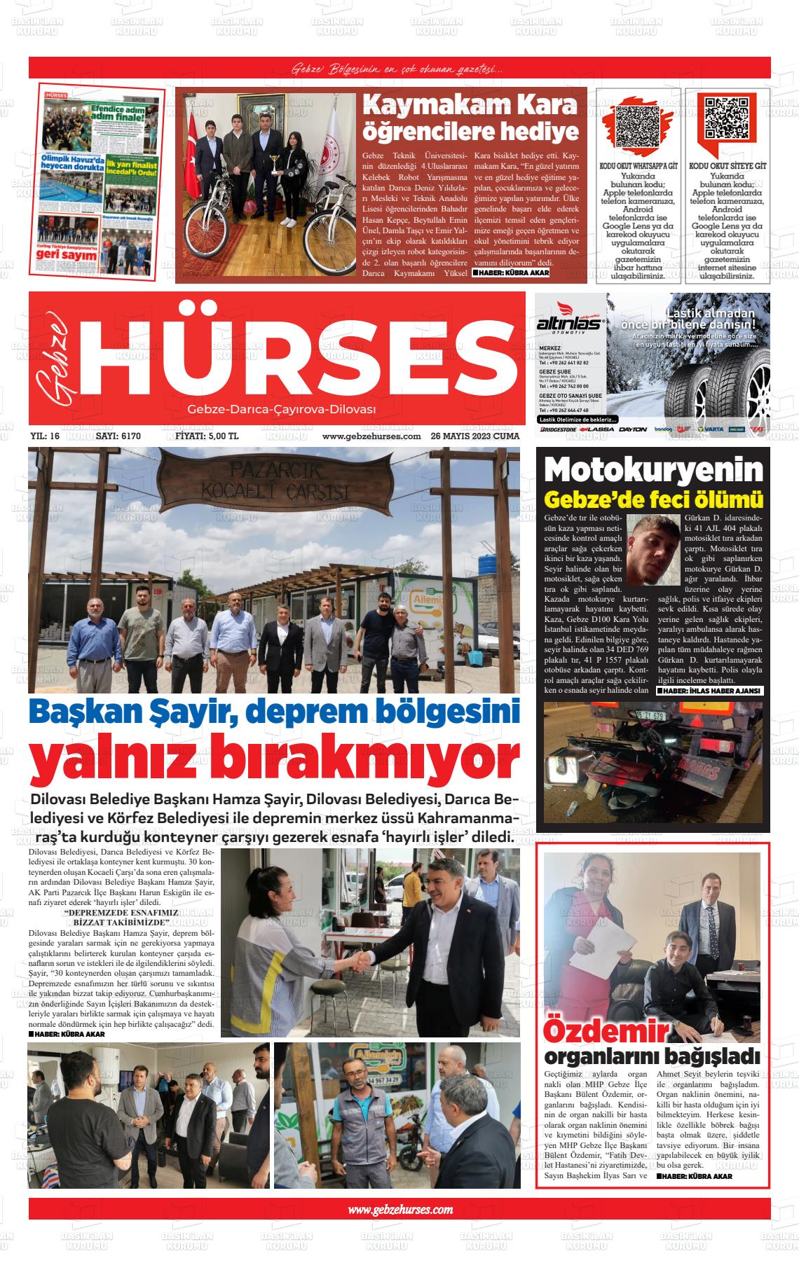 26 Mayıs 2023 Marmara  Gebze Gazete Manşeti