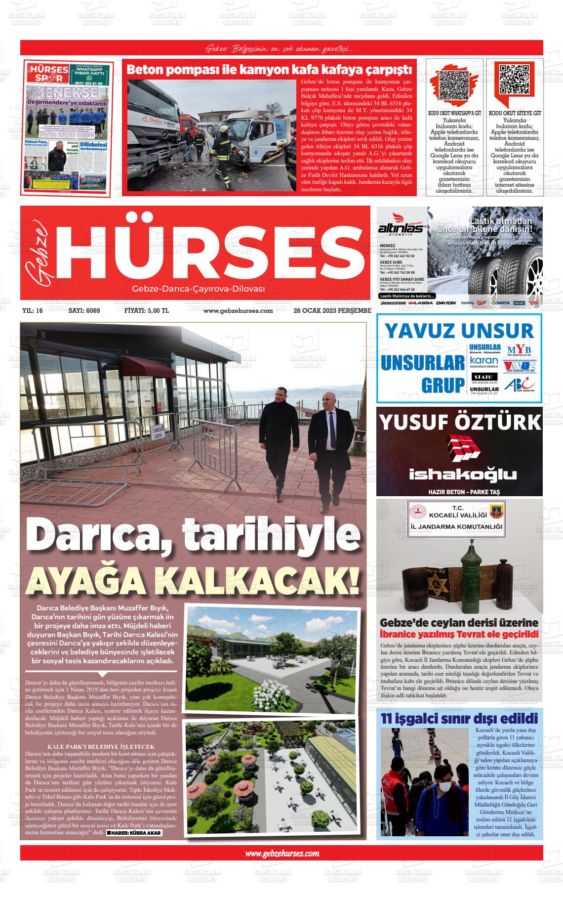 26 Ocak 2023 Marmara  Gebze Gazete Manşeti